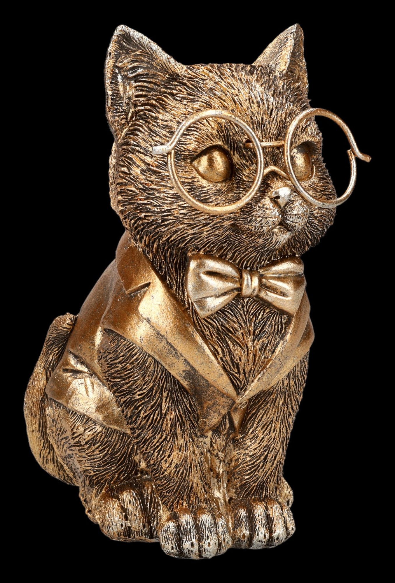 Figuren Shop GmbH Tierfigur Katzen Statue Gentleman – Handbemalte Dekofigur Kater mit Brille 16 cm