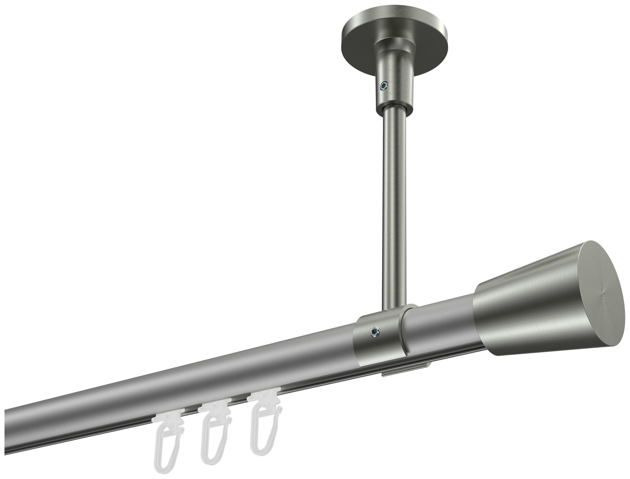 INTERDECO Innenlaufschiene Sonette Sitra, Ø 20 mm, 1-läufig, Fixmaß, kürzbar, Deckenmontage, Aluminium, Silbergrau / Edelstahl-Optik / Bicolor
