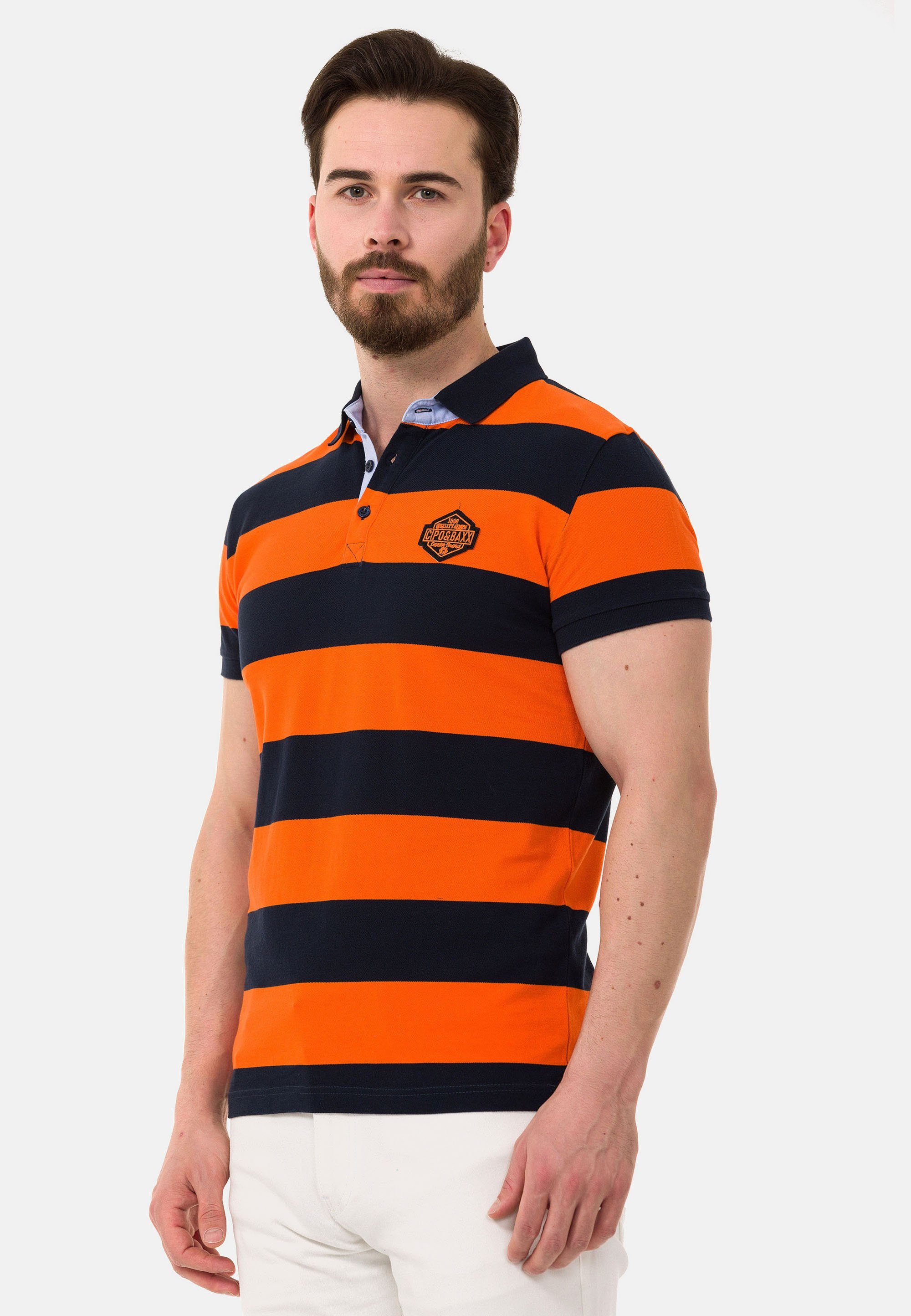 Cipo & Baxx Poloshirt mit breitem Streifenmuster blau-orange