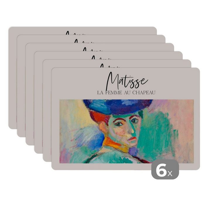 Platzset Gemälde - Matisse - La femme au chapeau MuchoWow (6-St) Platzset Platzdecken Platzmatte Tischmatten Schmutzabweisend