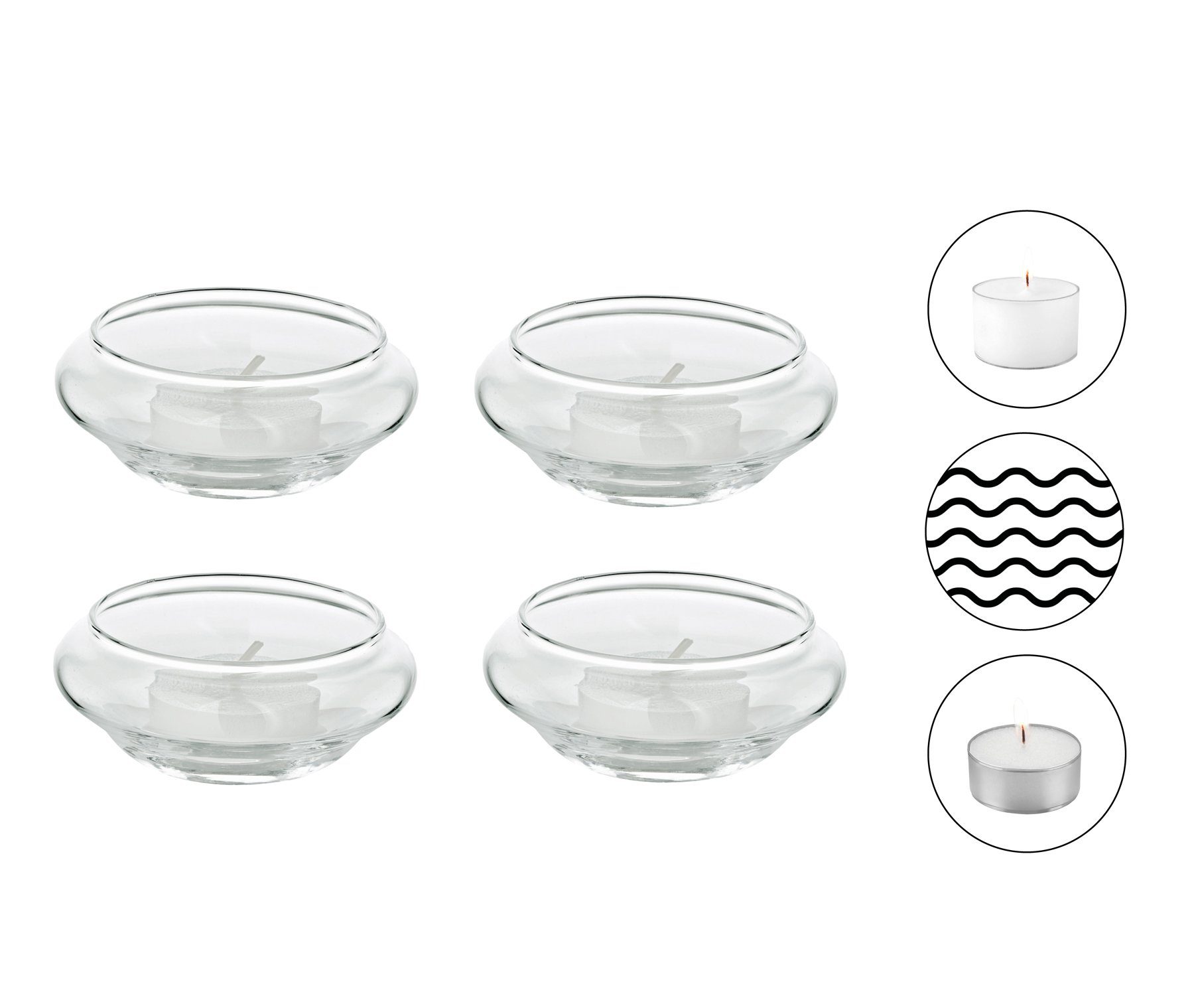 EDZARD Teelichthalter »Iris« (4er-Set), Schwimm-Teelichthalter aus  Kristallglas, Höhe 4 cm, Ø 8 cm
