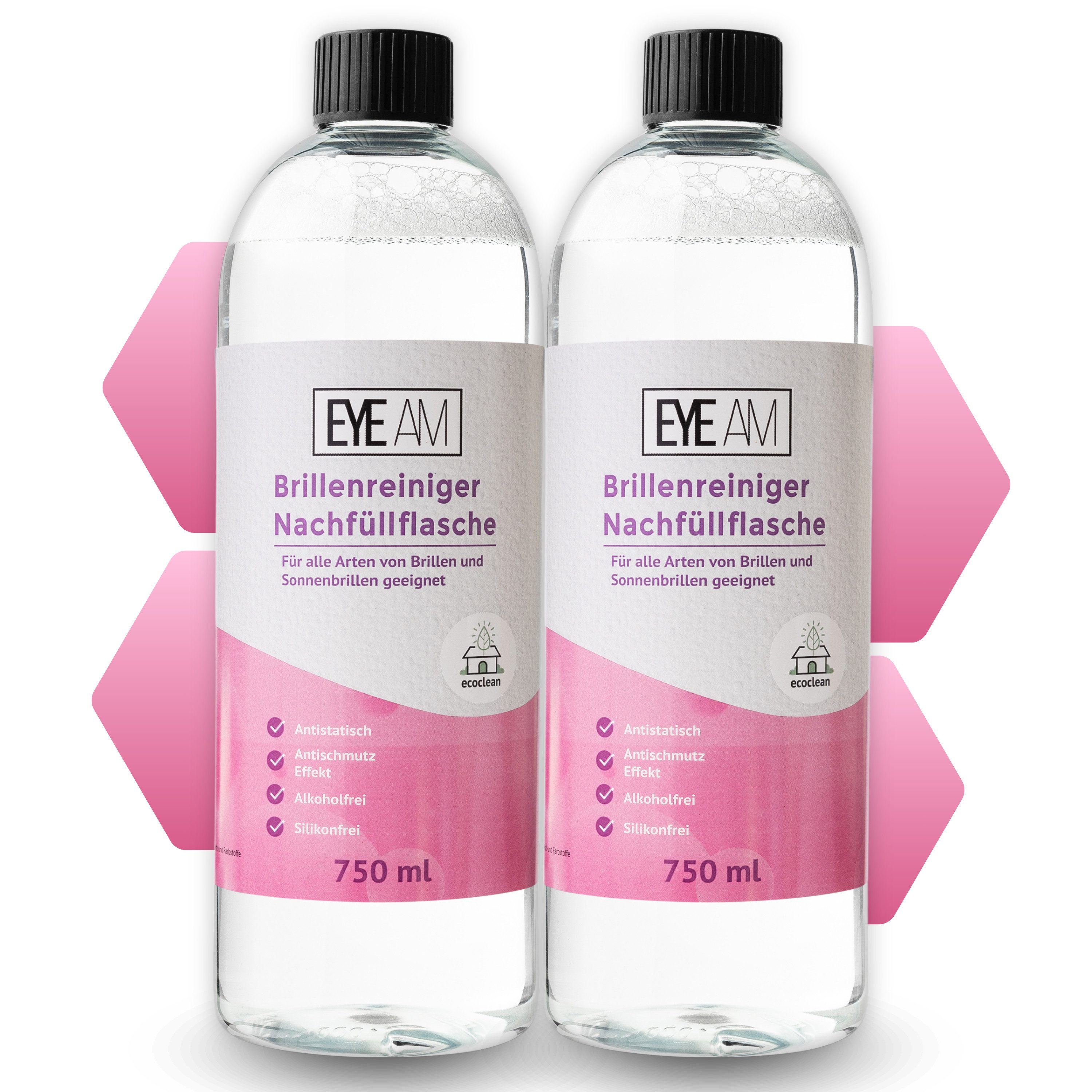 EyeAm Brillenreiniger Nachfüllflasche, Reinigung für Brillen, Glasreiniger