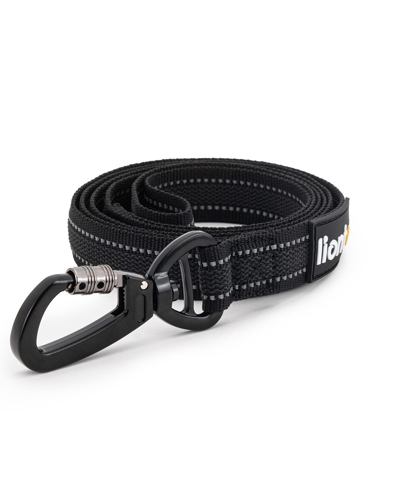 lionto Hundeleine reflektierend & gummiert, Nylon, rutschfest mit Handschlaufe, schwarz