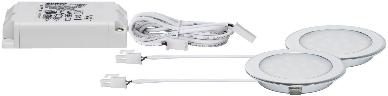 Paulmann LED Einbaustrahler LED Möbel Einbauleuchte rund 2er-Set 2x2,5W Chrom, LED fest integriert, Warmweiß, LED Möbel Einbauleuchte rund 2er-Set 2x2,5W Chrom