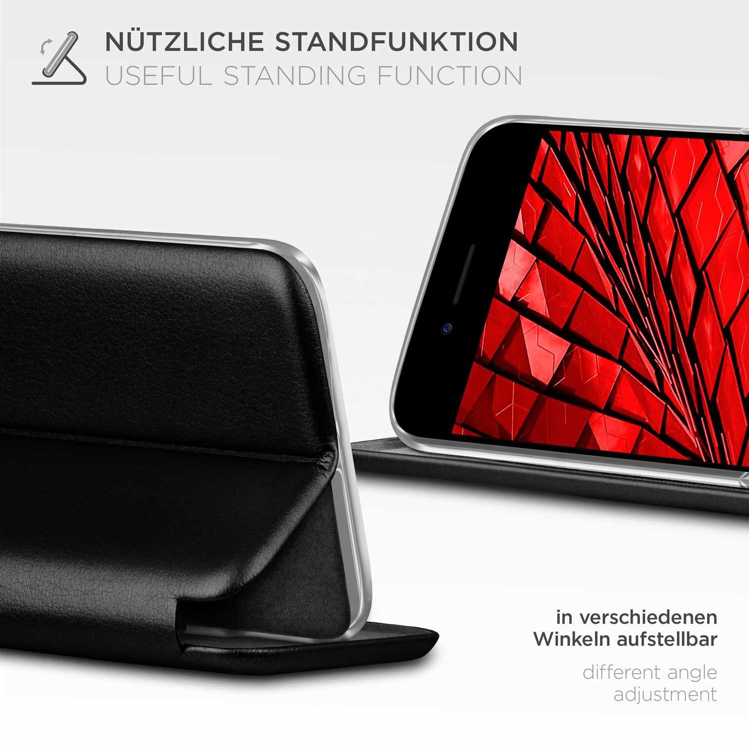 ONEFLOW Handyhülle für iPhone 7 Premium Hülle Business Cover Schwarz 4,7 Zoll, 360 Grad Schutzhülle Flip Case Etui Klapphülle Dünn Leder Handy Tasche