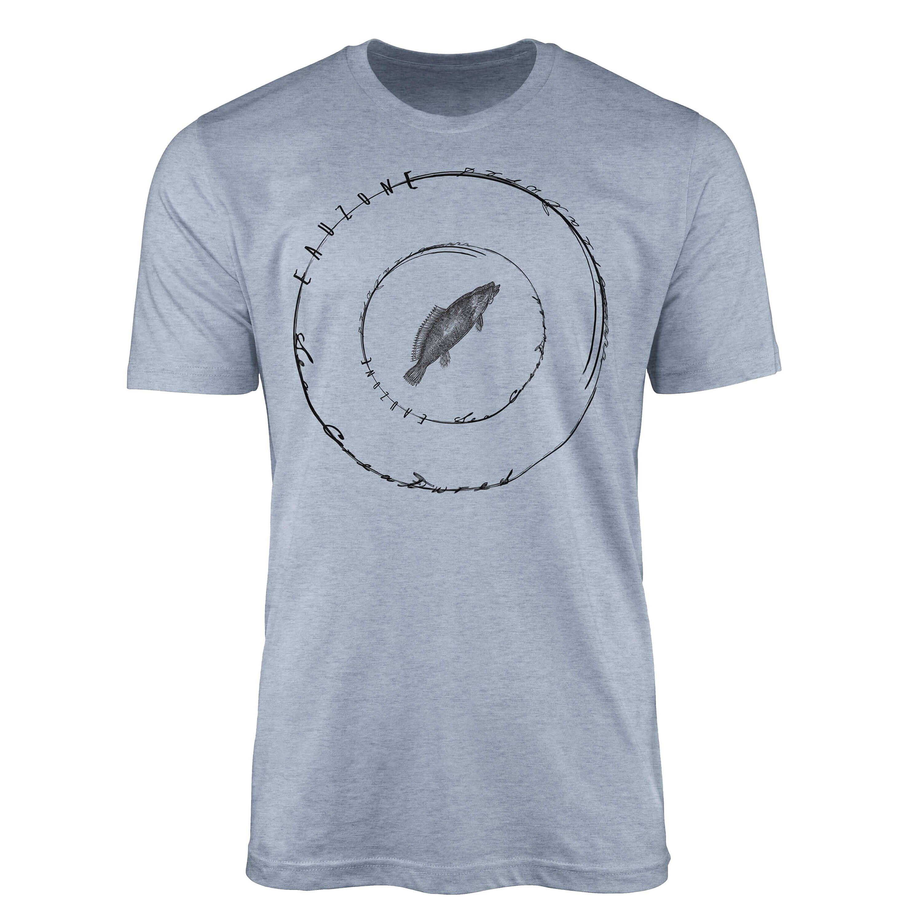 Sinus Art T-Shirt T-Shirt Tiefsee Fische - Serie: Sea Creatures, feine Struktur und sportlicher Schnitt / Sea 016 Stonewash Denim