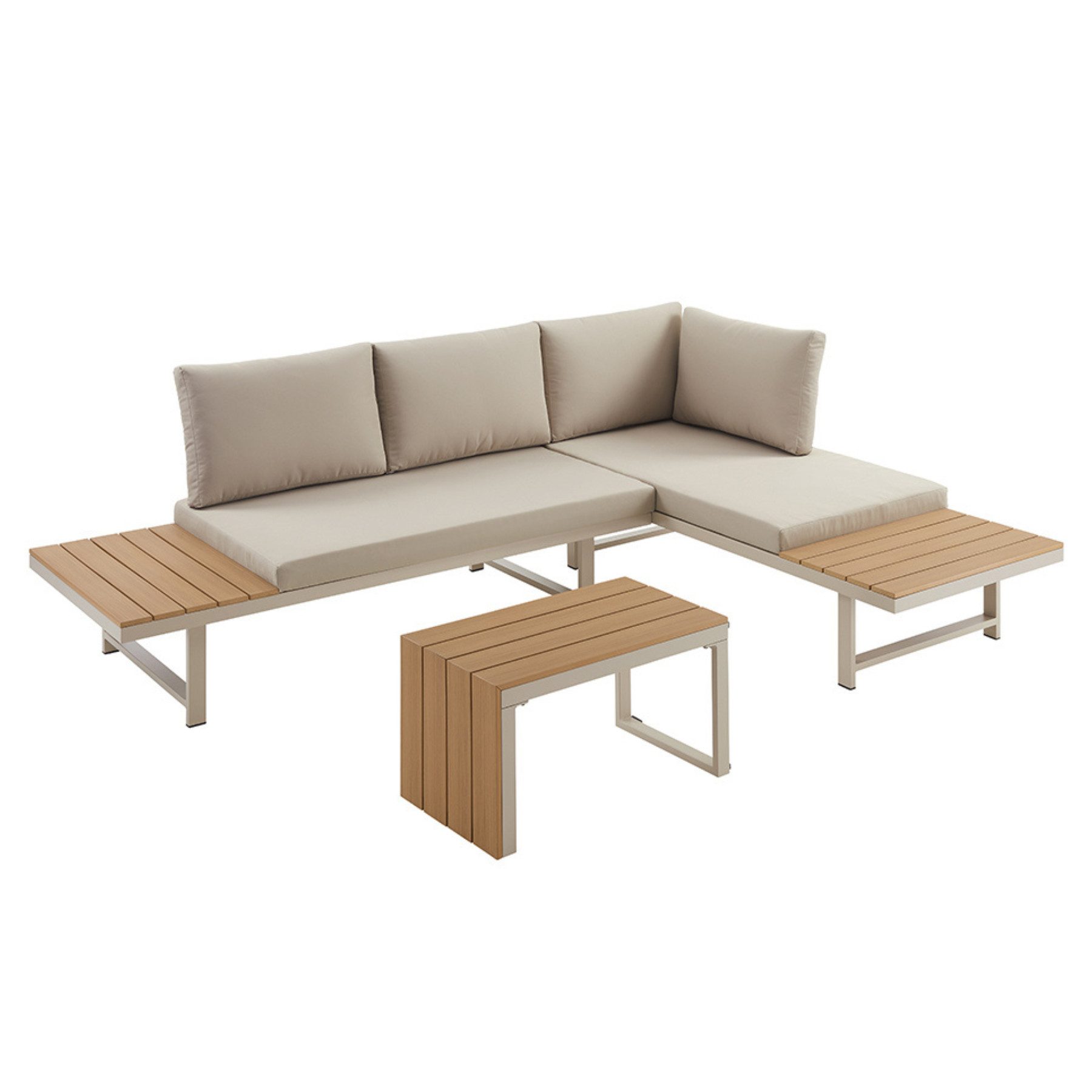 riess-ambiente Sitzgruppe IBIZA MODULAR LOUNGE 250cm champagner greige / natur, (Set, 3-tlg), Садовые комплекты мебели · wetterfest · Lounge · Outdoor · inkl. Sofa & Tisch