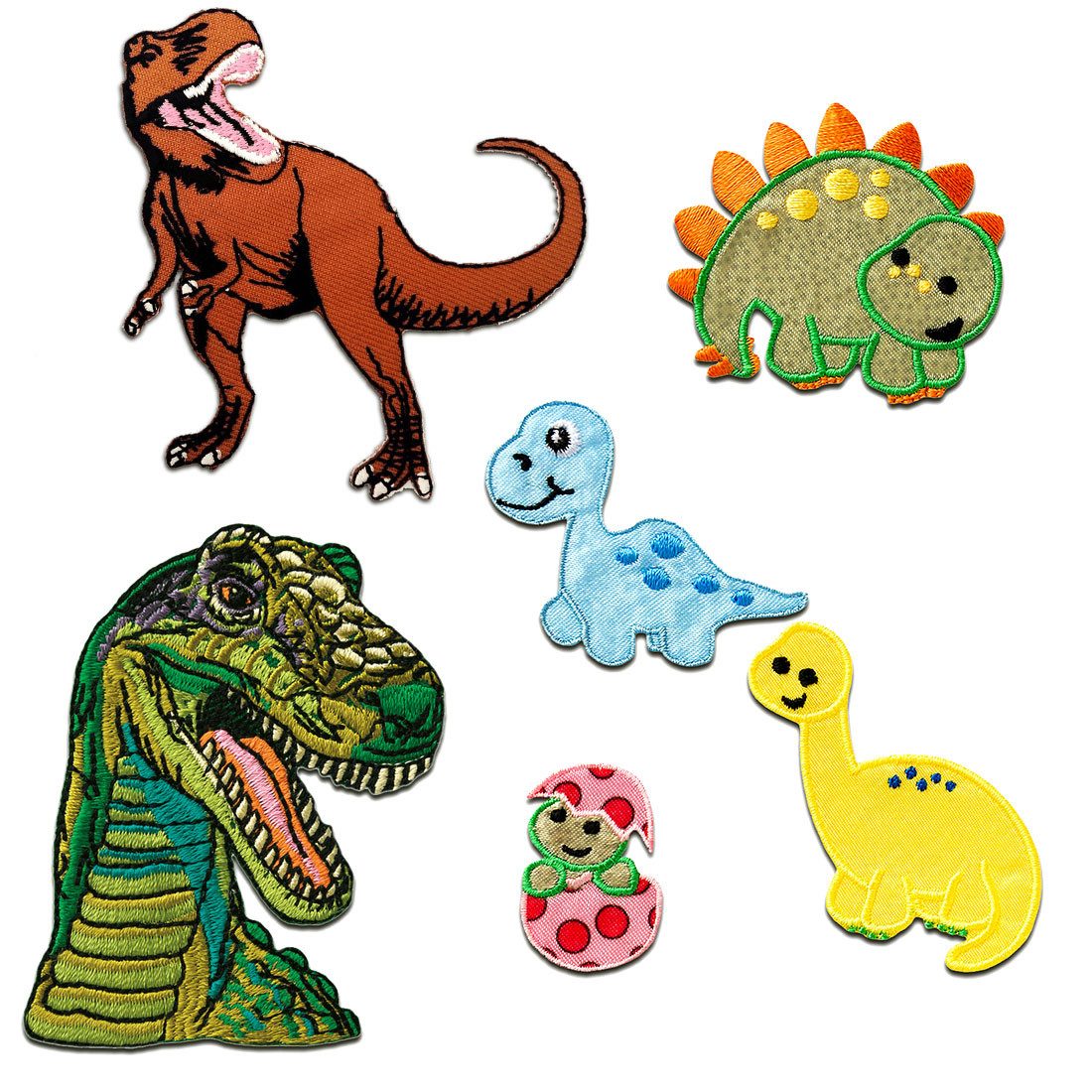 Catch the Patch Aufnäher Bügelbild, Aufbügler, Applikationen, Patches, Flicken, zum aufbügeln, Polyester, Dino Set 6 Stück Tier