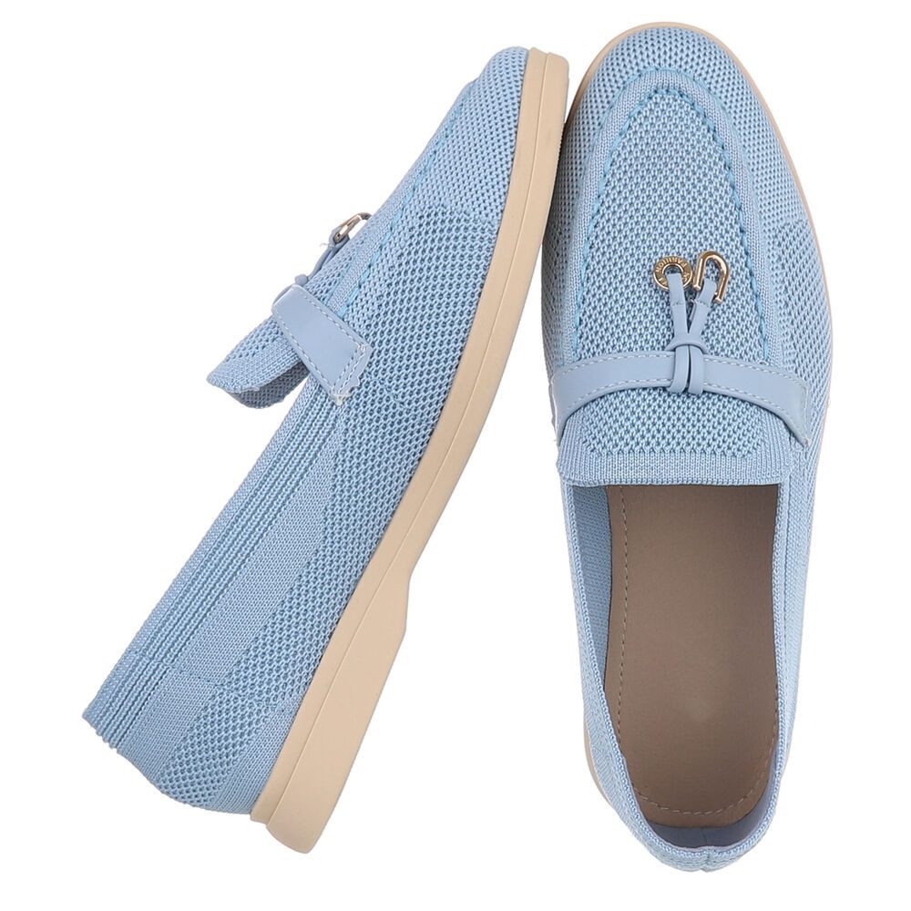 Ital-Design Atmungsaktive Loafers für Damen mit eleganter Schnalle Slipper (91116832) Blockabsatz Mokassins in Hellblau