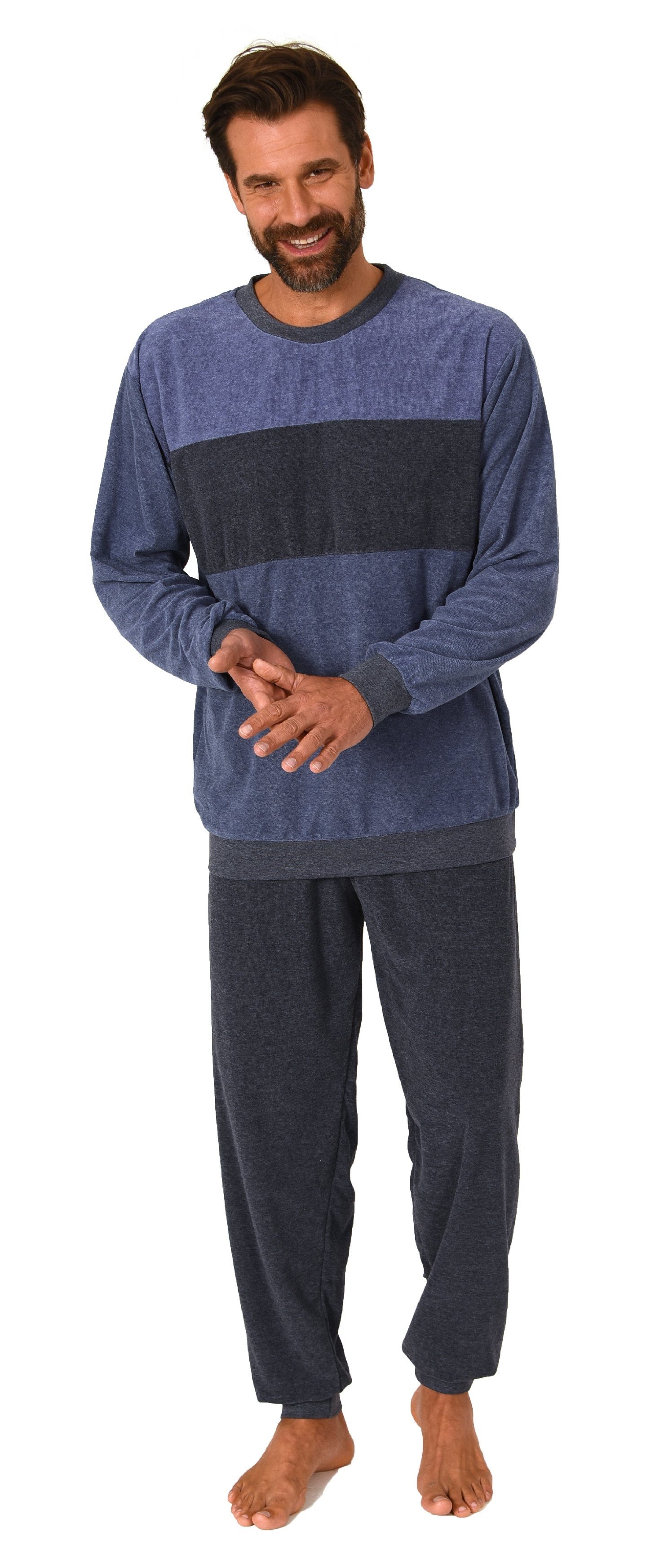 Normann Pyjama Herren Frottee langarm Schlafanzug mit Bündchen - auch in Üb günstig online kaufen