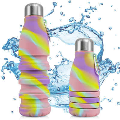 Perfekto24 Trinkflasche Faltbare Trinkflasche in Bunt - Wasserflasche aus Silikon (550ml)