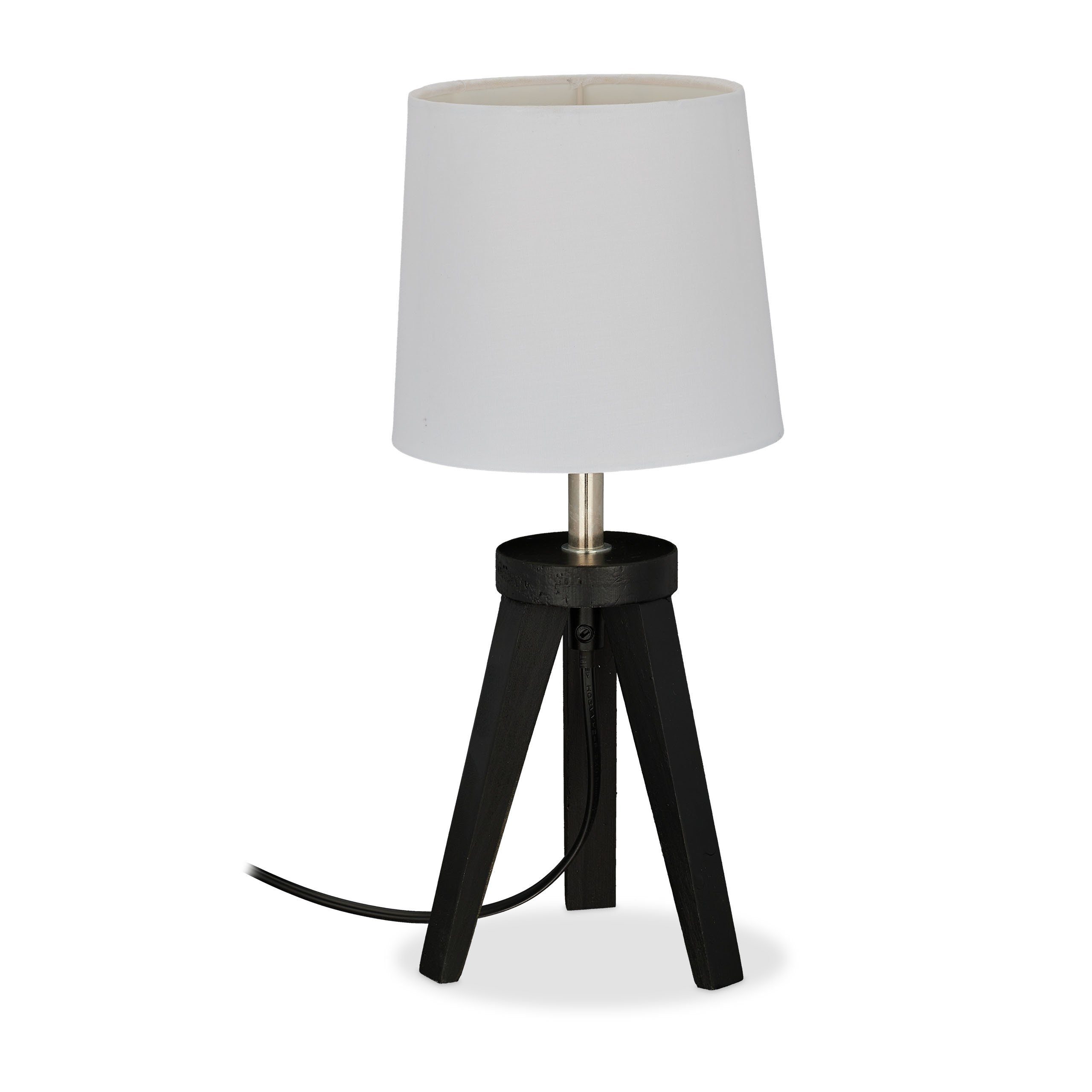 relaxdays Nachttischlampe Dreibein Schwarz/Weiß Tischlampe