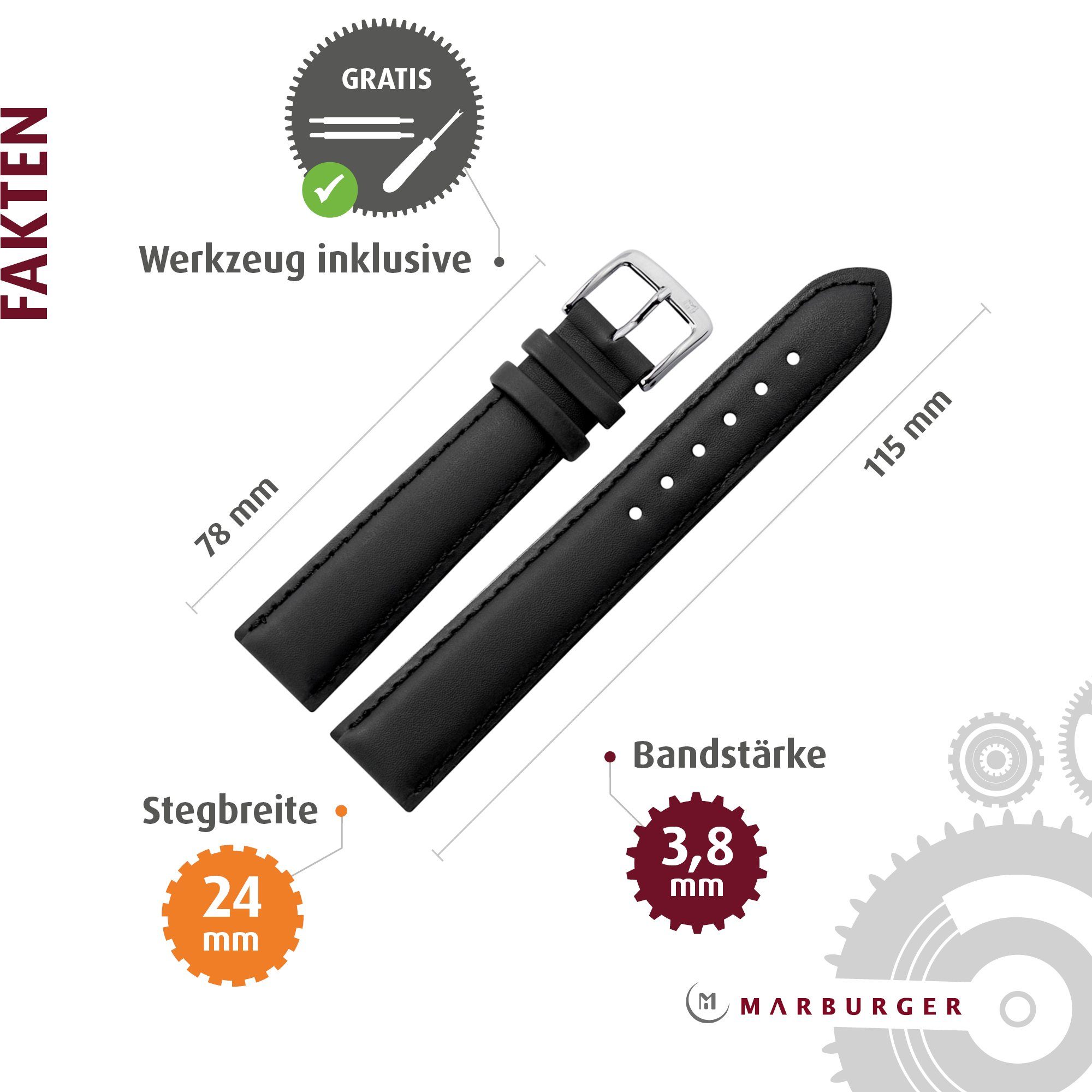 MARBURGER Uhrenarmband 24mm Leder