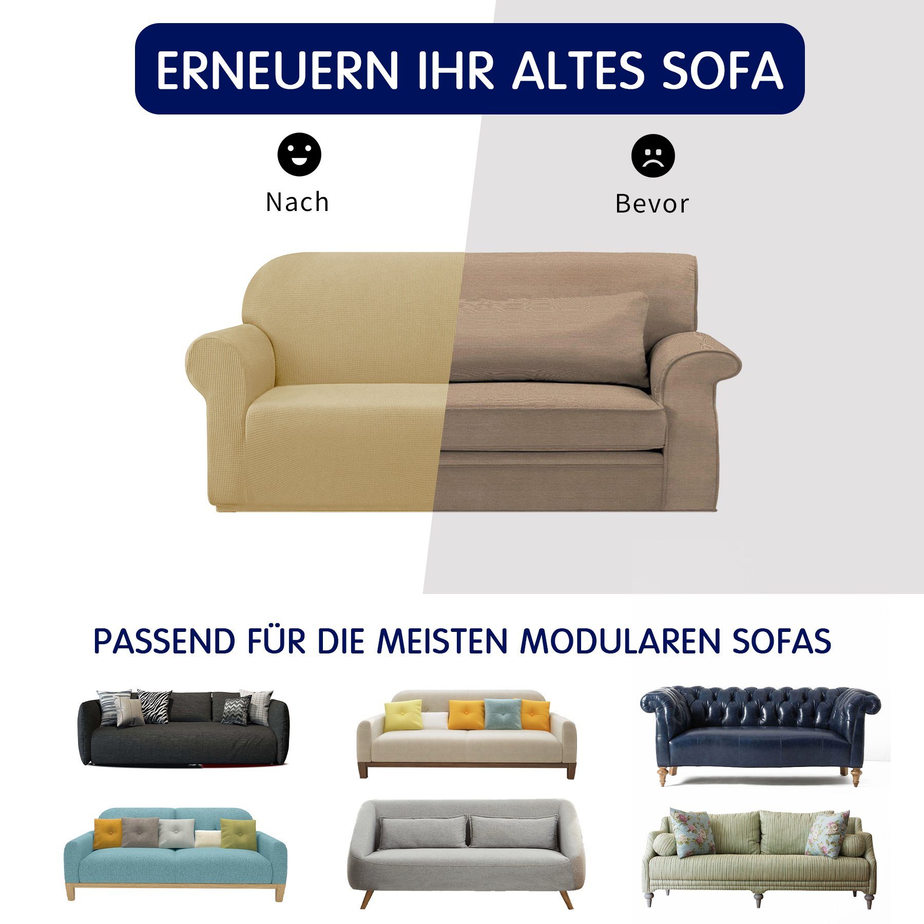 Sitzer Muster Sofabezug, 2/3/4 Sofahusse SUBRTEX, dezentem mit Khaki
