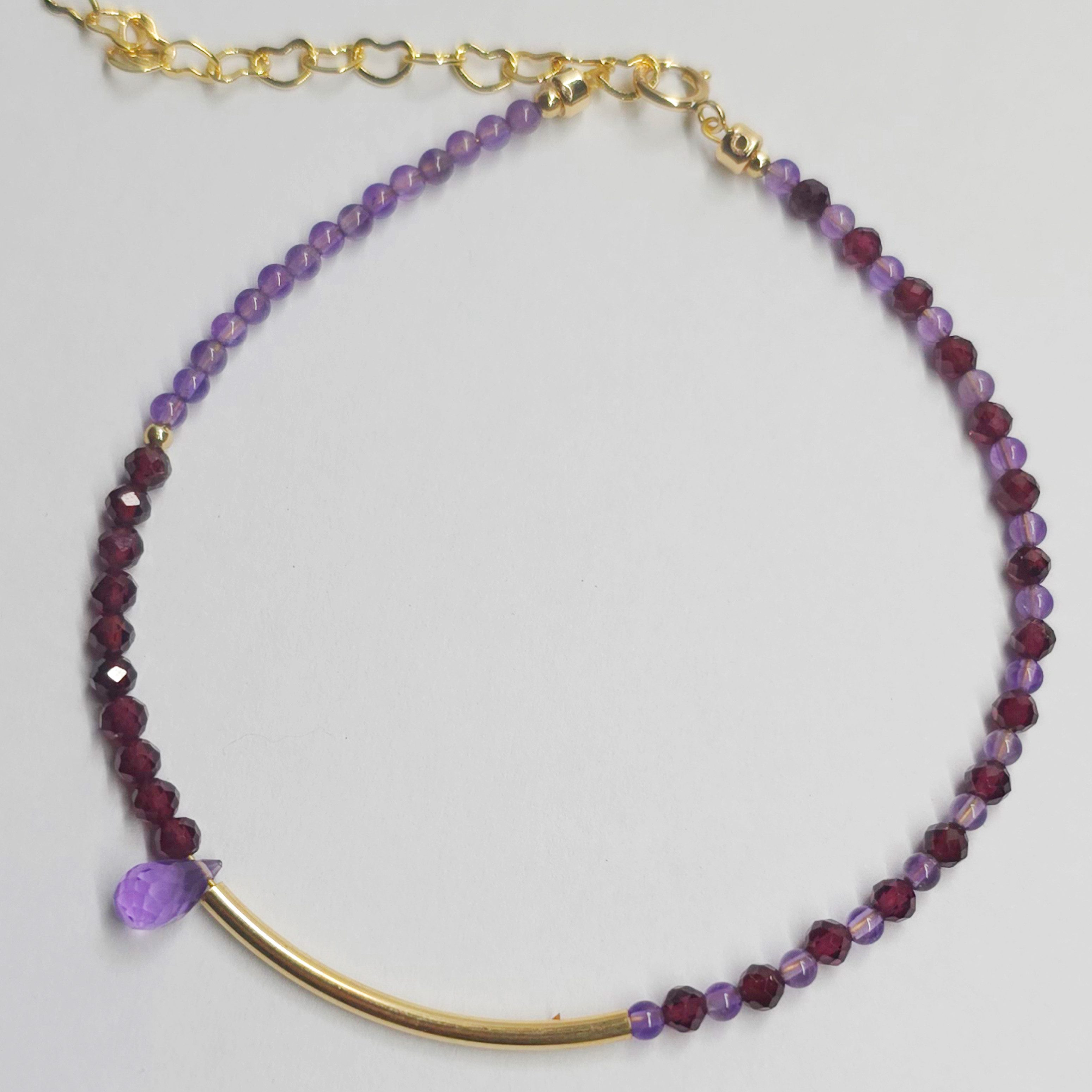 GOLDEN Charm-Armband Feines Granat & Amethyst Armband mit Amethyst, 14K Gold Filled