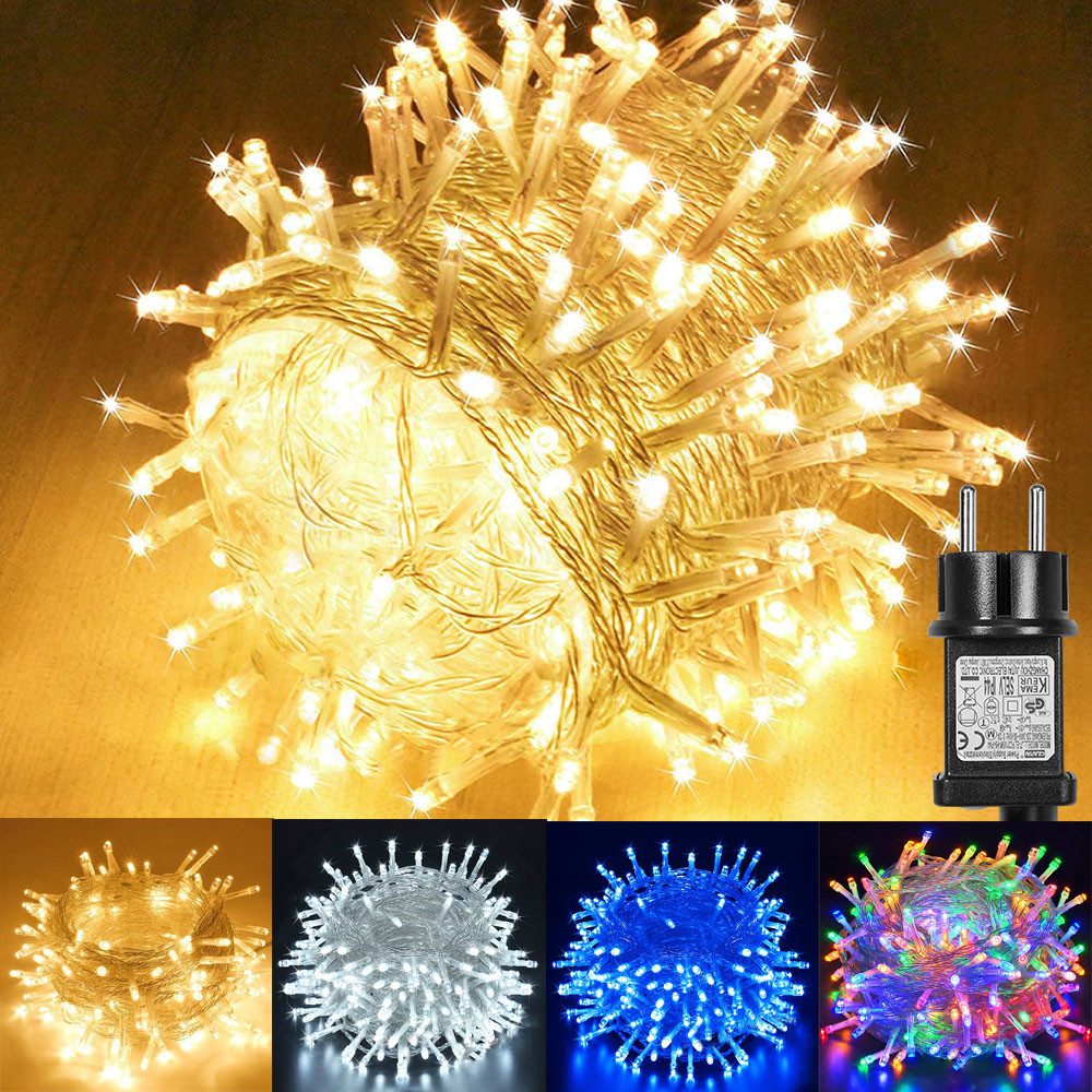 SERBASIC Lichterkette 20-100M LED-Lichterkette mit Stecker, Timer, 8 Modi, 31V DC, für Innen Außen, Garten, Hochzeit, Party, Weihnachtsbaum