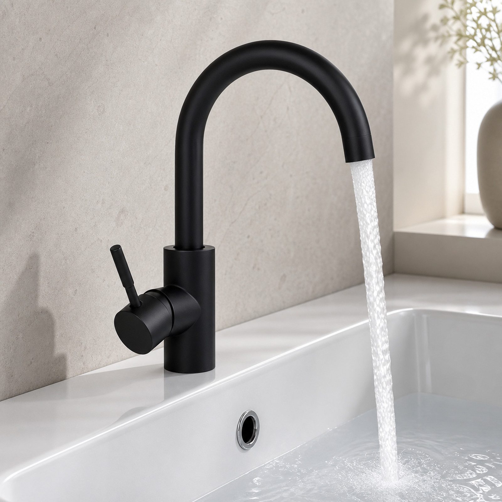 Ledklang Waschtischarmatur Kaltwasserhahn Schwarz/Silber Hochdruck Mischbatterie für Waschbecken (1-St., Mischbatterie) Edelstahl Optik für Bad Küche einfache Montage