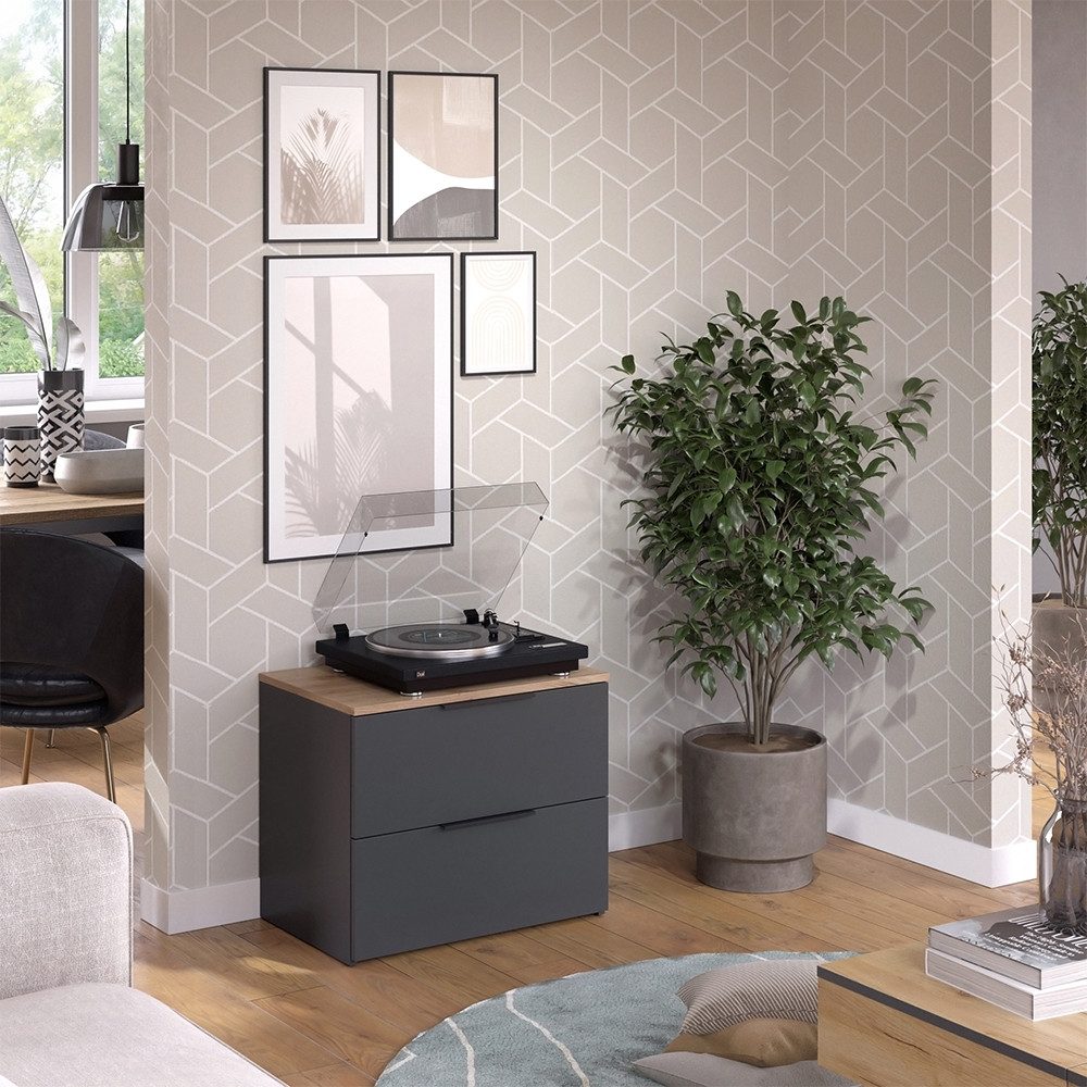 Vicco Kommode Wido, Anthrazit/Sonoma, 60 x 50 cm mit 2 Schubladen