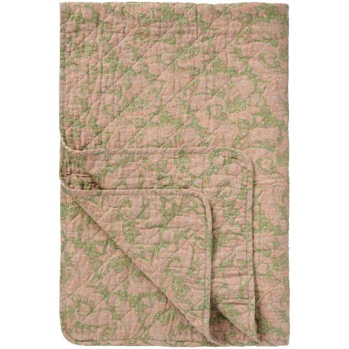 Ib Laursen Tagesdecke Rosa Quilt mit grünem Paisleymuster Überwurf 130x180 cm