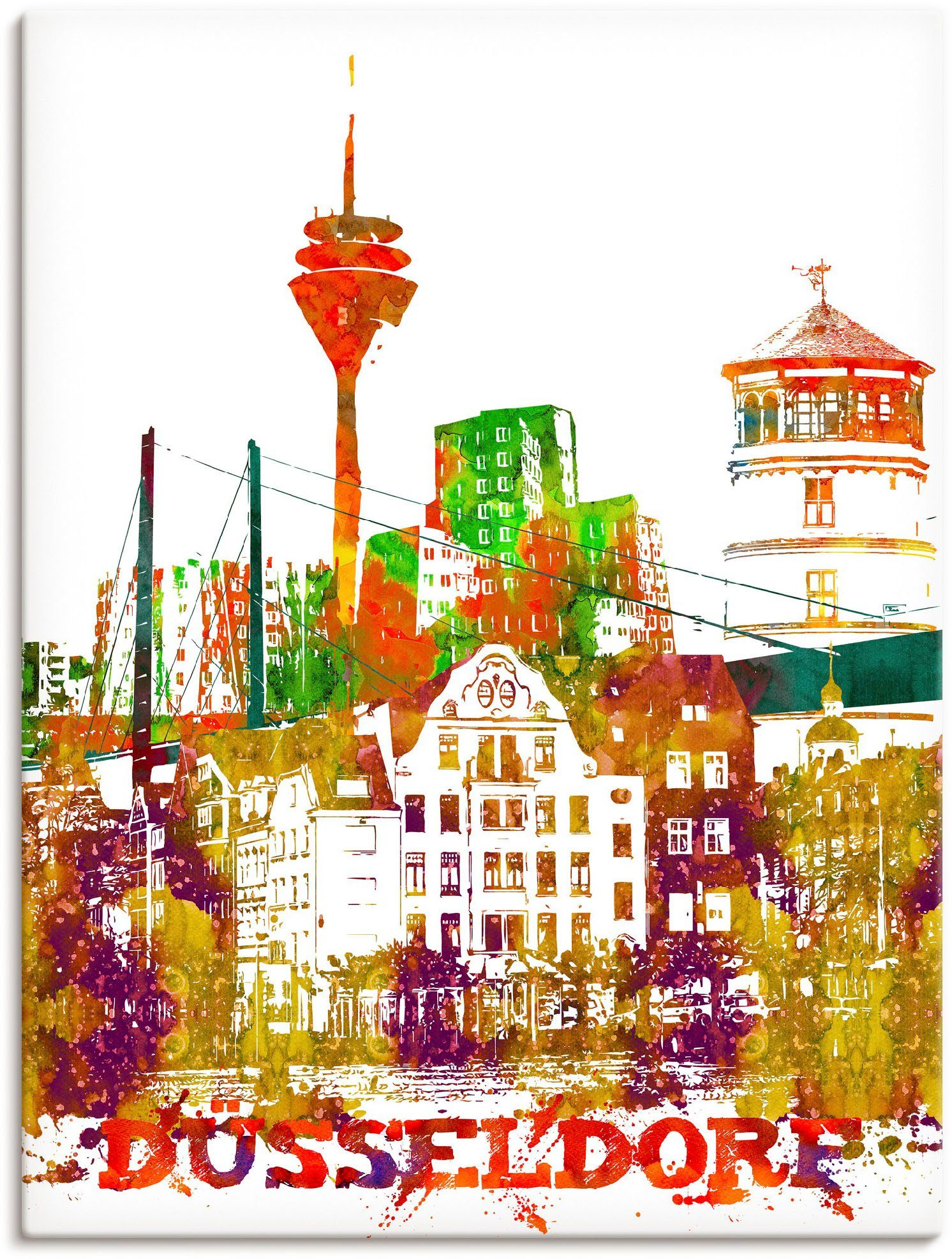 Artland Leinwandbild Düsseldorf Grafik, Düsseldorf (1 St), auf Holzrahmen gespannt