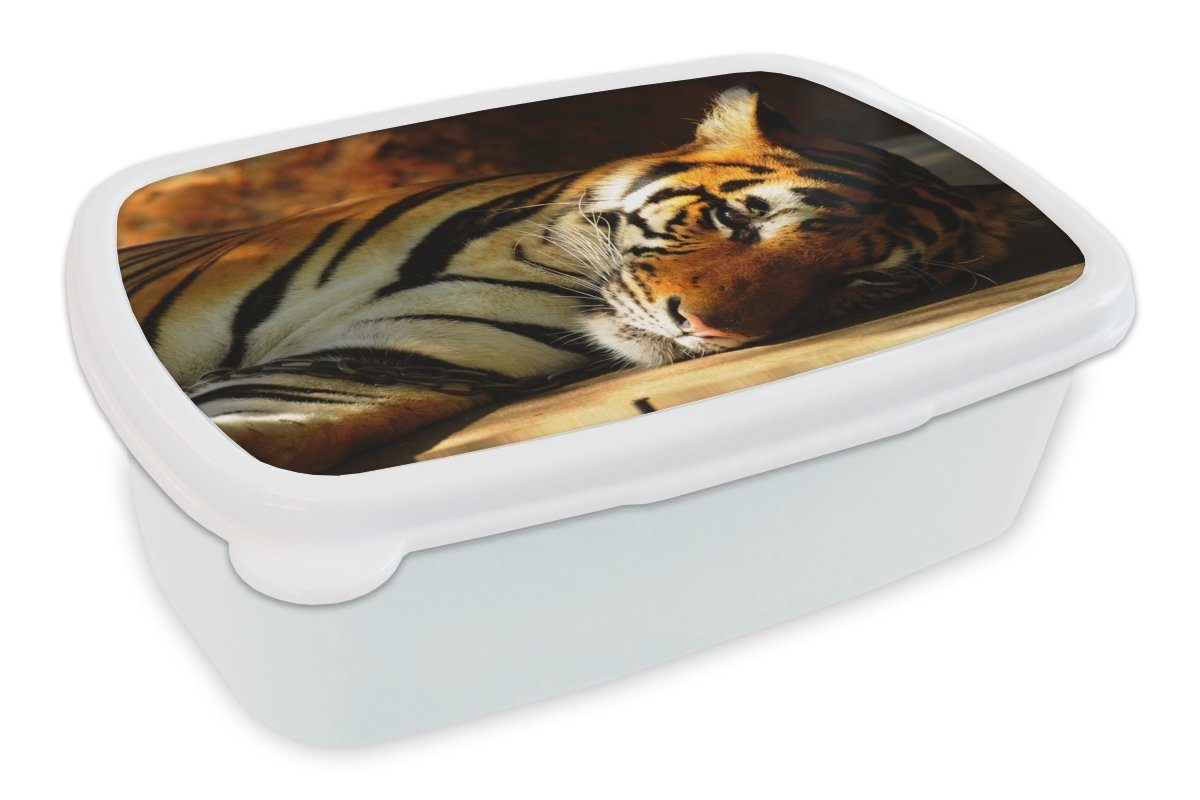 MuchoWow Lunchbox Tiger - Tiere - Ruhe, Kunststoff, (2-tlg), Brotbox für Kinder und Erwachsene, Brotdose, für Jungs und Mädchen weiß