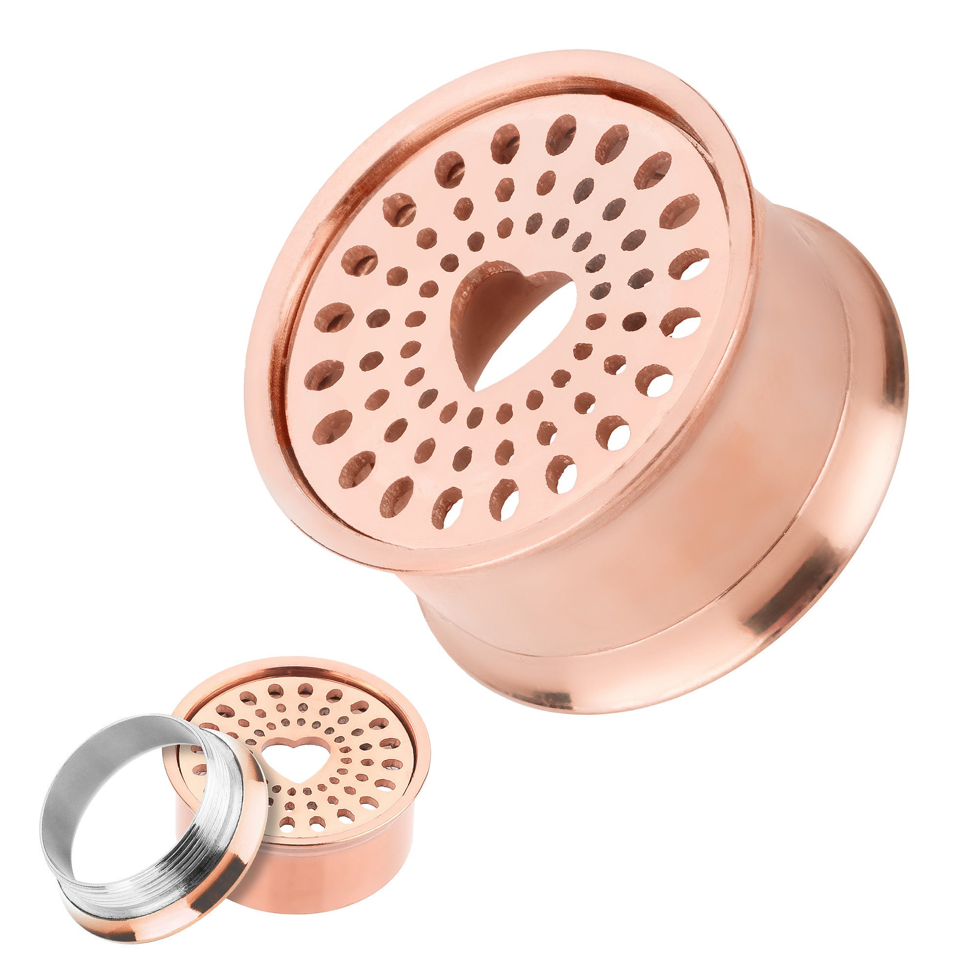 Taffstyle Plug Flesh Ohr Tunnel Plug Herz gelocht Edelstahl Rosegold 14mm, günstig online kaufen