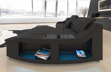 Sofa Dreams Ecksofa Couch Leder Sofa Swing L Form Ledersofa, mit LED, wahlweise mit Bettfunktion als Schlafsofa, schwarz