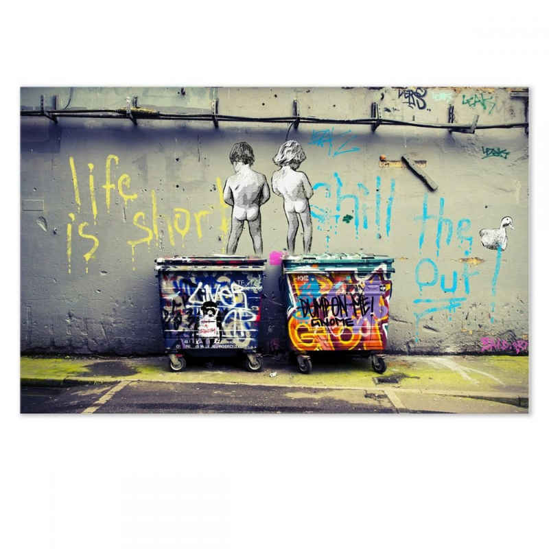 Leinwando Acrylglasbild Banksy Life is short / 30x40 cm Glasbild / fertig zum Aufhängen