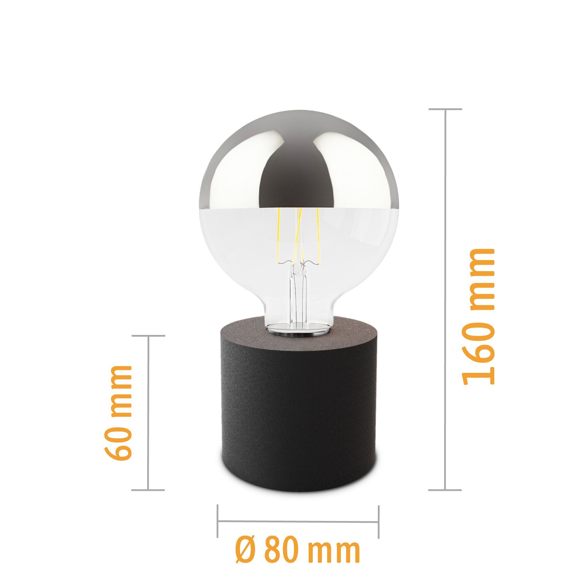 SSC-LUXon LED Bilderleuchte NAMBI mit Design Globe, E27 Tischleuchte Warmweiß Spiegelkopf schwarz LED