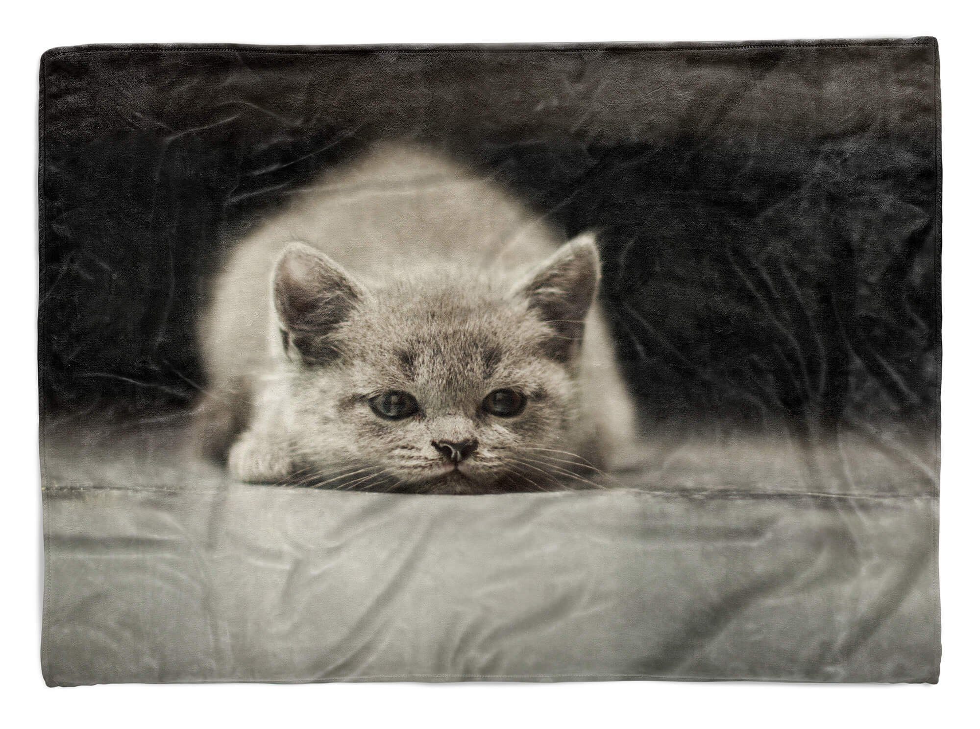 Sinus Art Handtücher Handtuch Strandhandtuch Saunatuch Kuscheldecke mit Tiermotiv kleine Katze Kätzc, Baumwolle-Polyester-Mix (1-St), Handtuch