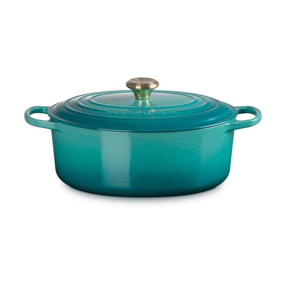LE CREUSET Bräter Bräter mit Deckel 31 cm Signature Bleu Riviera, Emailliertes Gusseisen