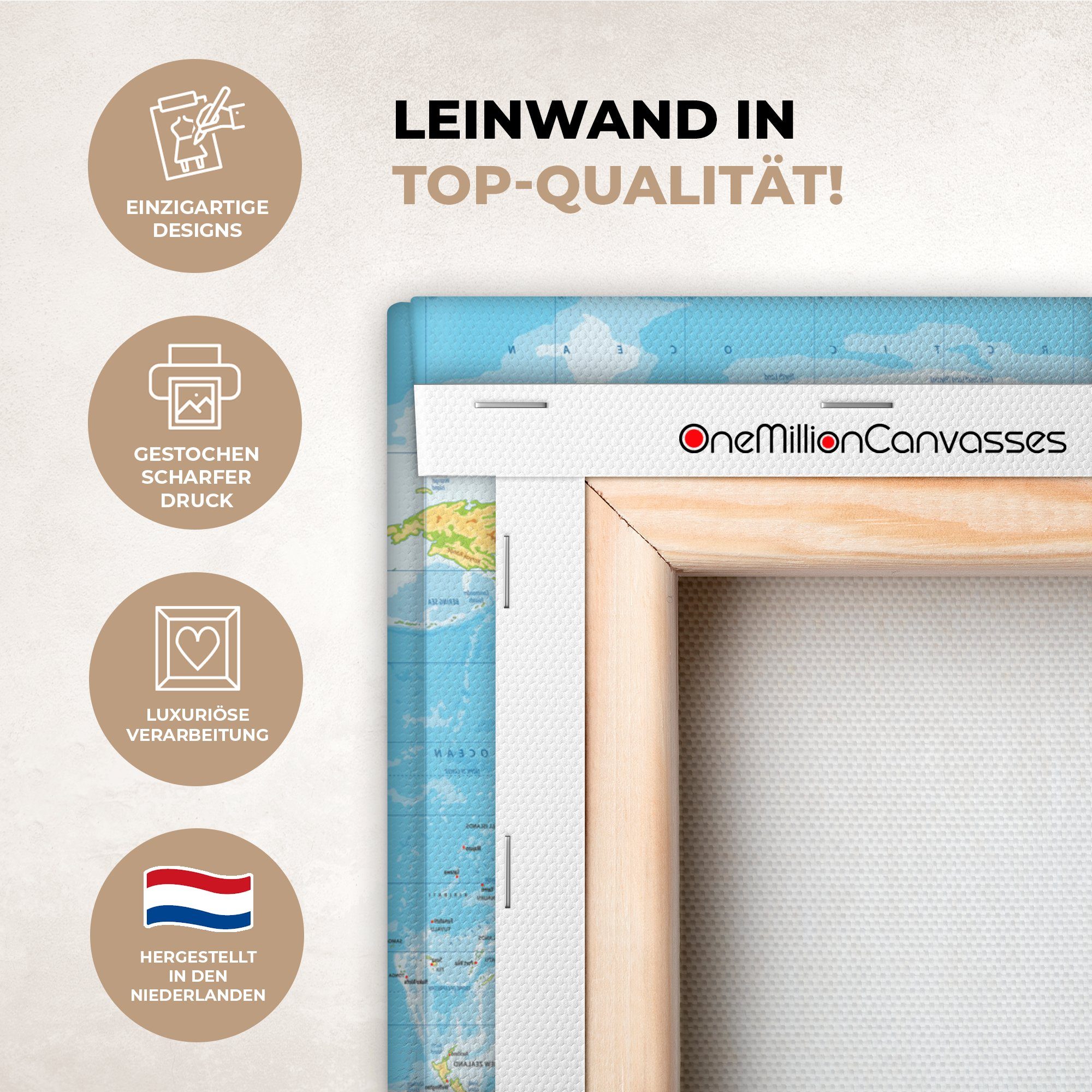 OneMillionCanvasses® Leinwandbild Weltkarte - Statistisch - Blau - Erde - Bildung, Fotodruck (1 St), Leinwand Bilder Klein, Wand Dekoration Aesthetic 30x20 cm