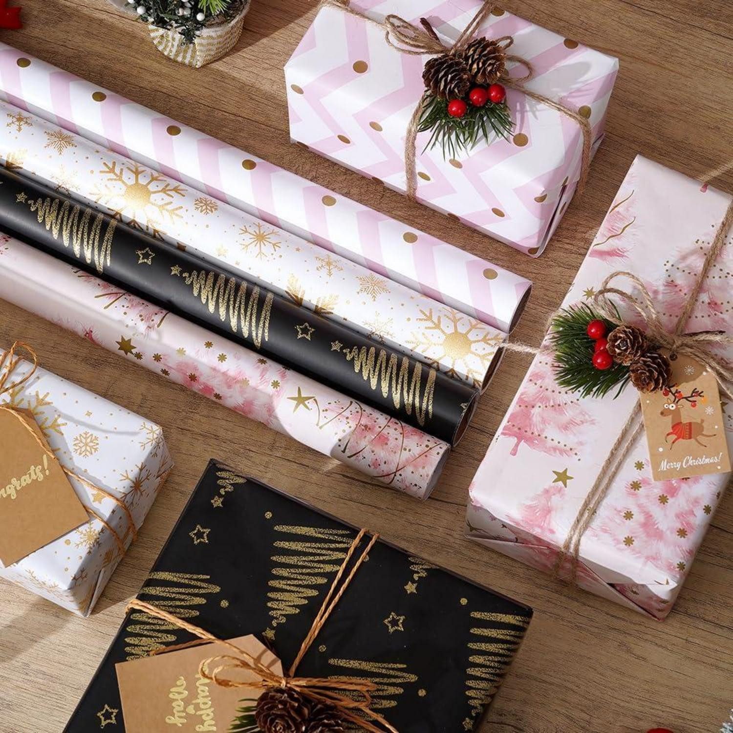 LuxusKollektion Geschenkpapier Geschenkpapier Weihnachten 4 Rollen Set Gold 43x300cm, (4St)