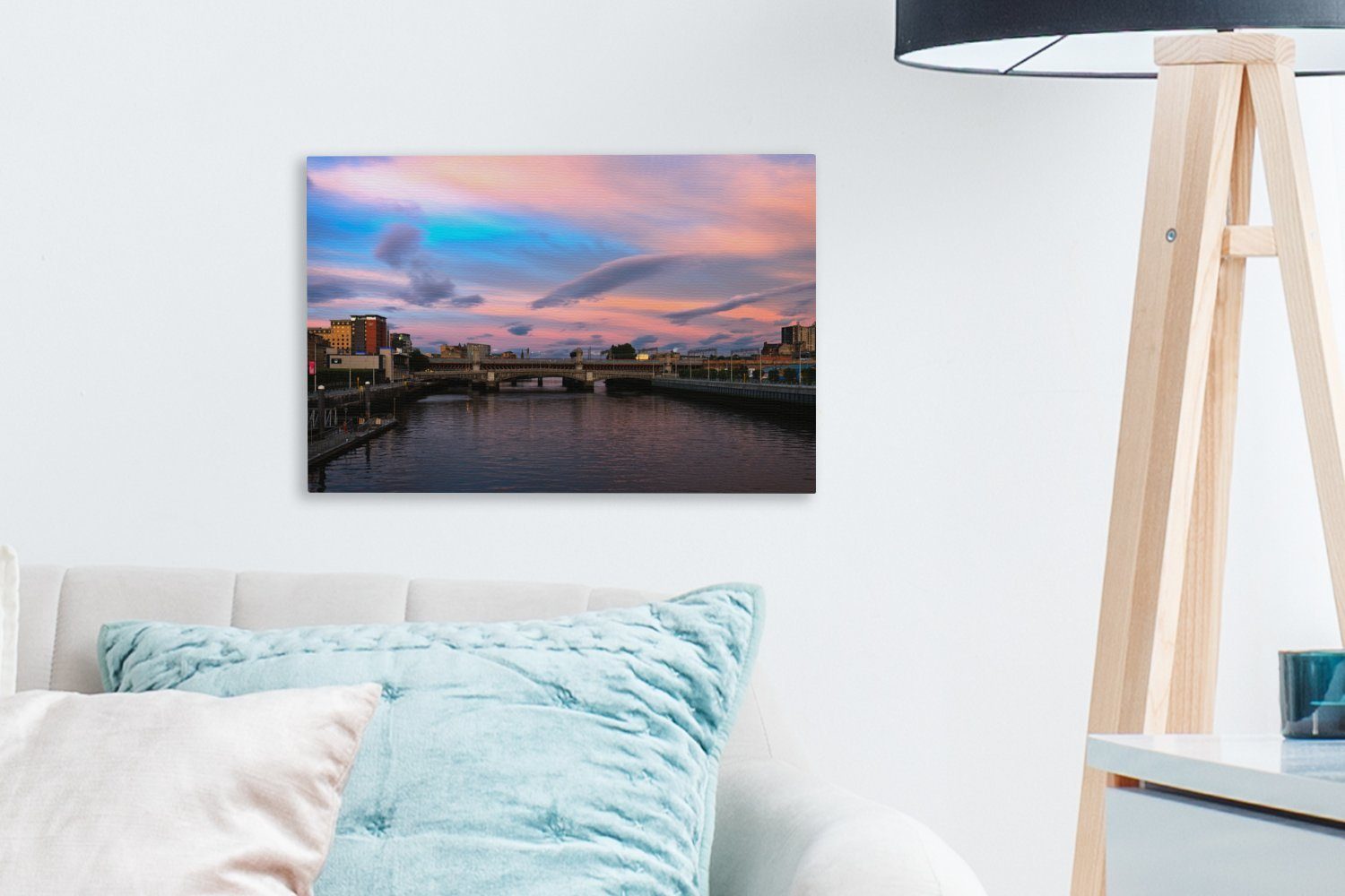 OneMillionCanvasses® Leinwandbild Sonnenuntergang - Rosa St), - Glasgow, Wanddeko, 30x20 Leinwandbilder, (1 cm Aufhängefertig, Wandbild