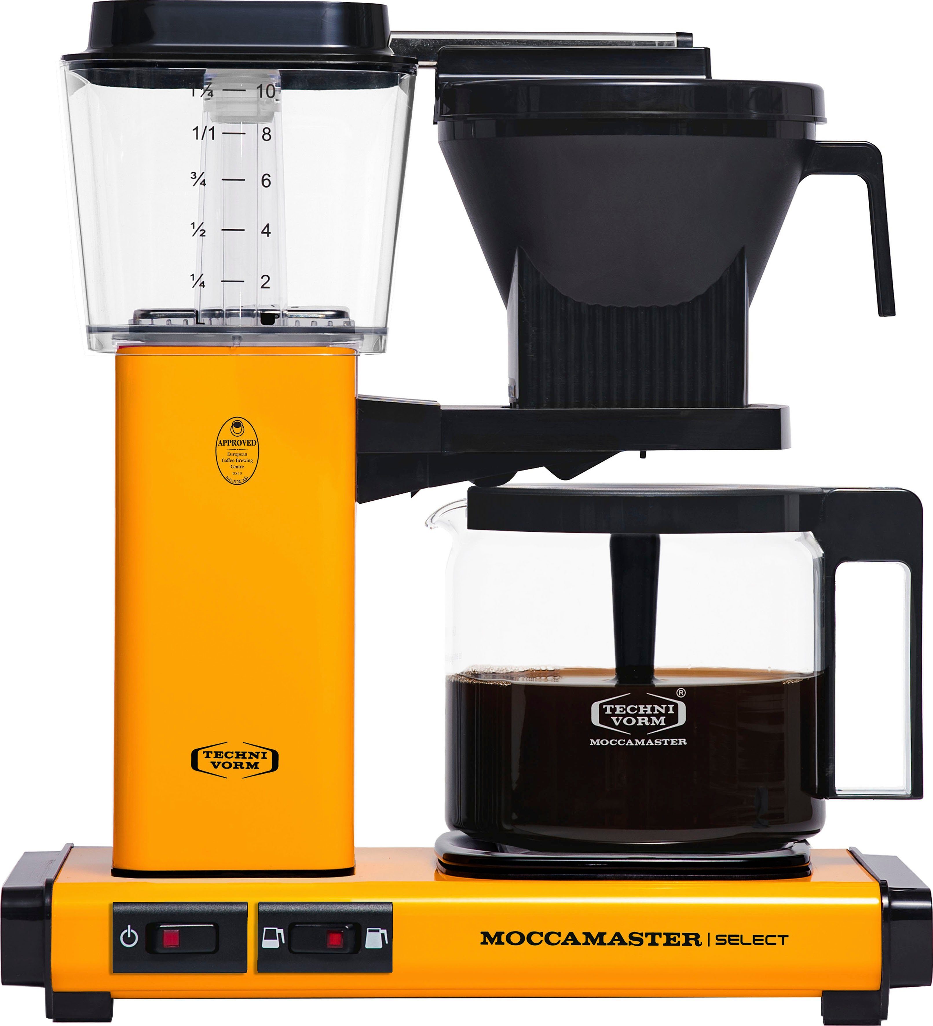 Filterkaffeemaschine Select Moccamaster KBG Kaffeekanne, Papierfilter 1x4 yellow 1,25l pepper,