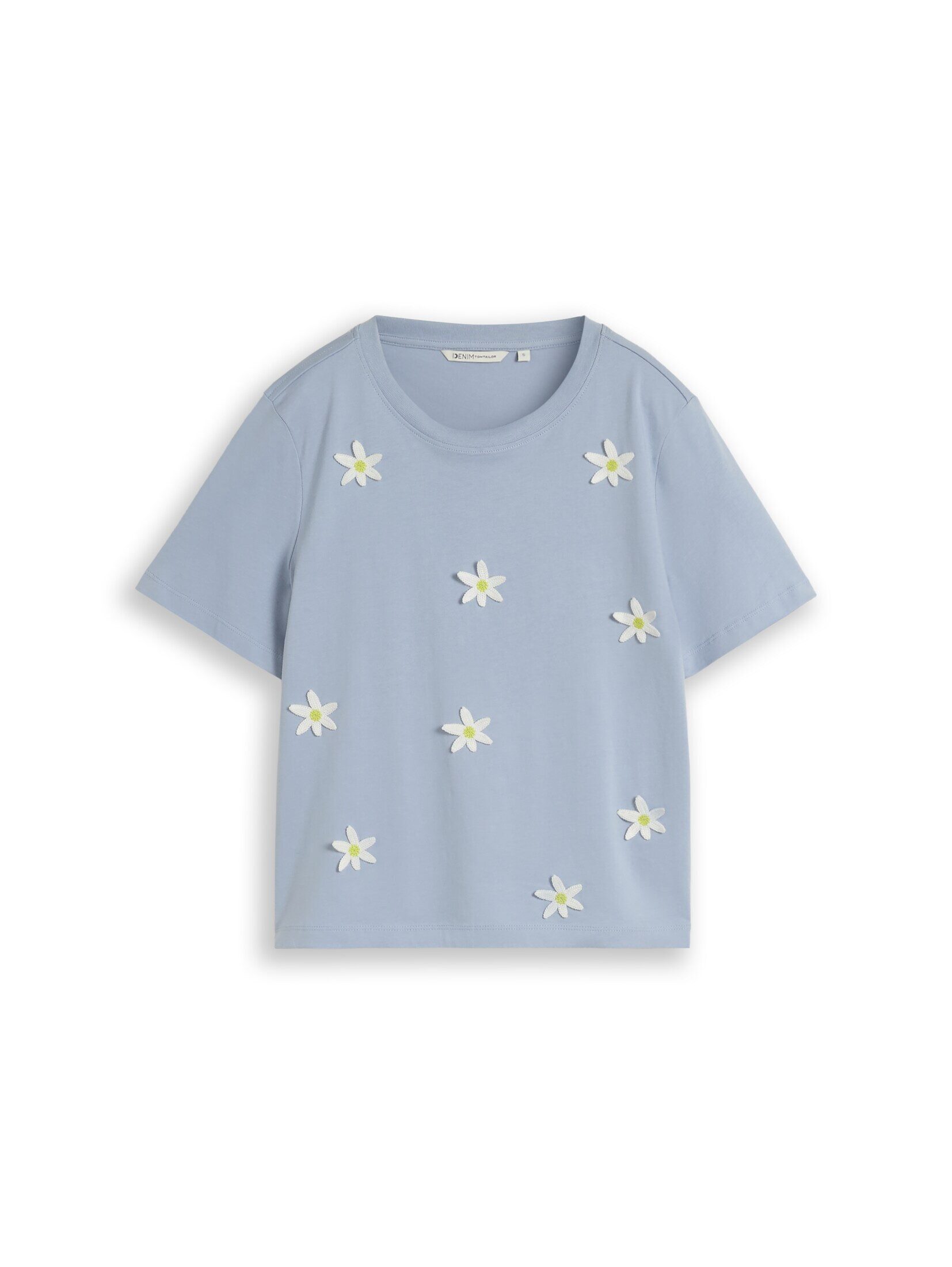 TOM TAILOR Denim T-Shirt T-Shirt Loose Fit T-Shirt mit Häkelblumen-Applikationen