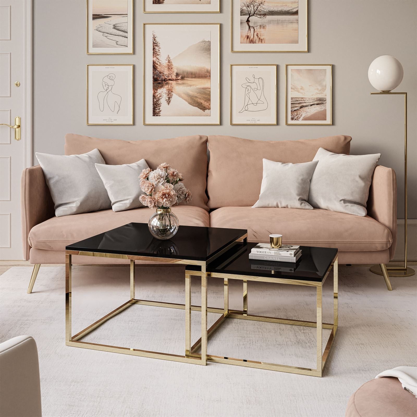 Lookway Couchtisch YOSHI 2in1 mit Goldenem Chromgestell (2er-Set), Breite: günstig online kaufen