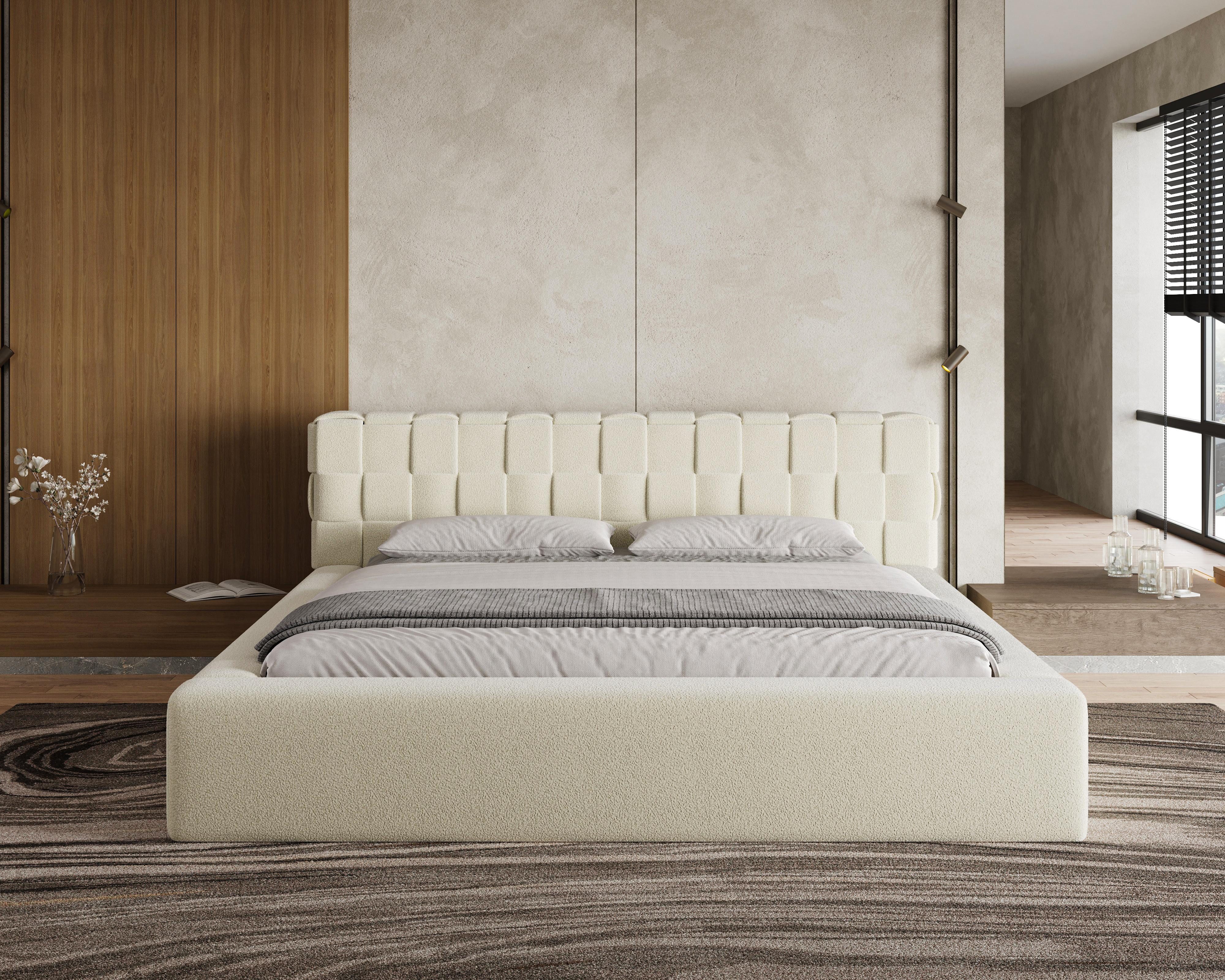 Chilly Möbel Polsterbett Bouclé Stoff mit Stauraum und Lattenrost Metallrahmen (Boxbett ohne Matratze in vielen Farben, 140x200 160x200 180x200 200x200cm), gepolstertem Kopfteil Bettkasten modern