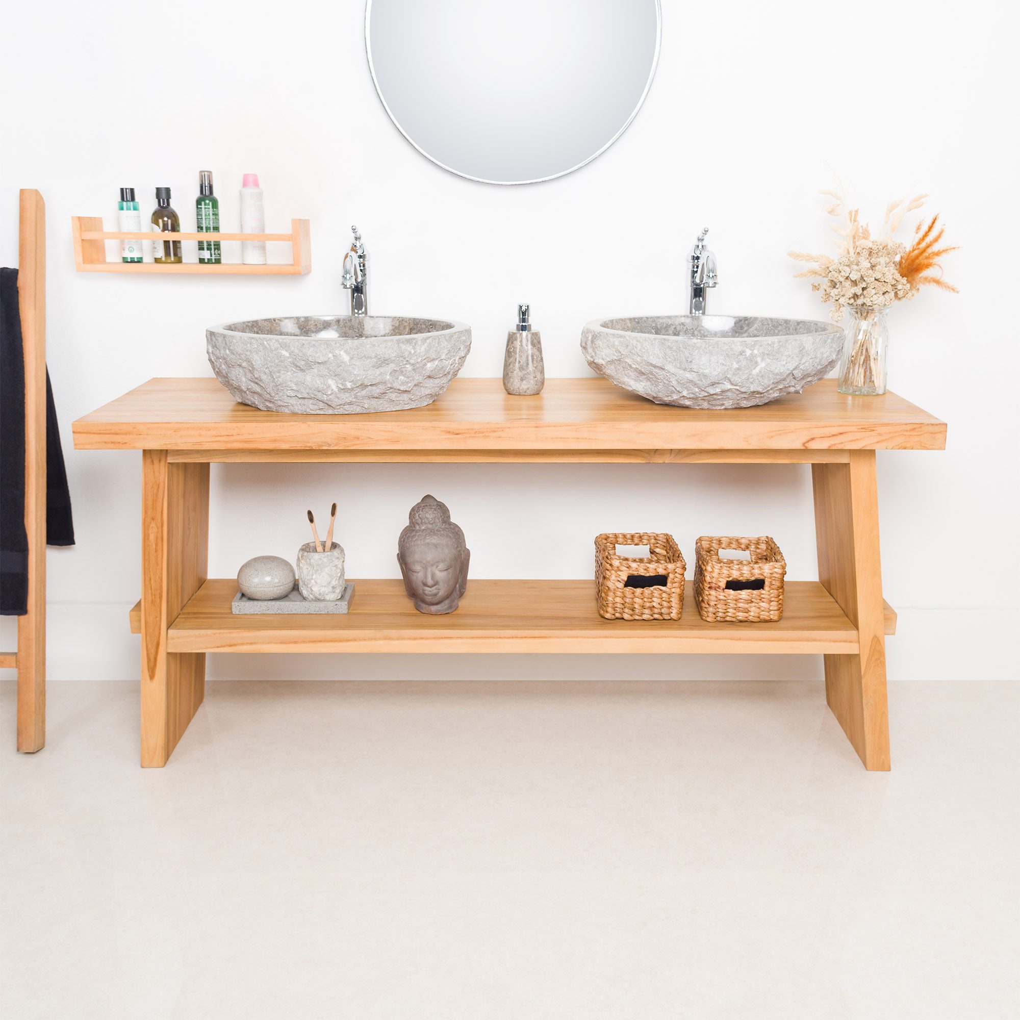 wohnfreuden Waschbeckenunterschrank Teakholz Waschtisch ZEN 160 cm
