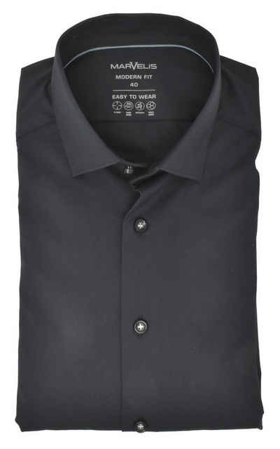 MARVELIS Businesshemd Easy To Wear Hemd - Modern Fit - Langarm - Einfarbig - Anthrazit 4-Wege-Stretch