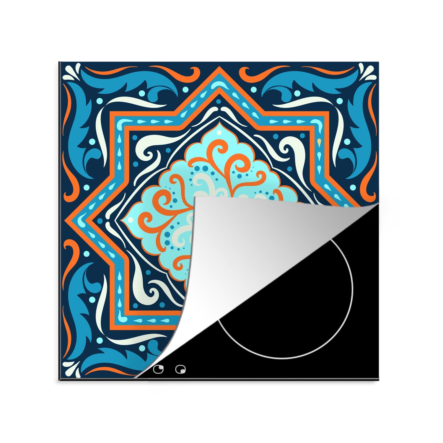 Herdblende-/Abdeckplatte MuchoWow (1 küche für Arbeitsplatte Vinyl, cm, 78x78 Formen Blau Muster, tlg), - Ceranfeldabdeckung, -