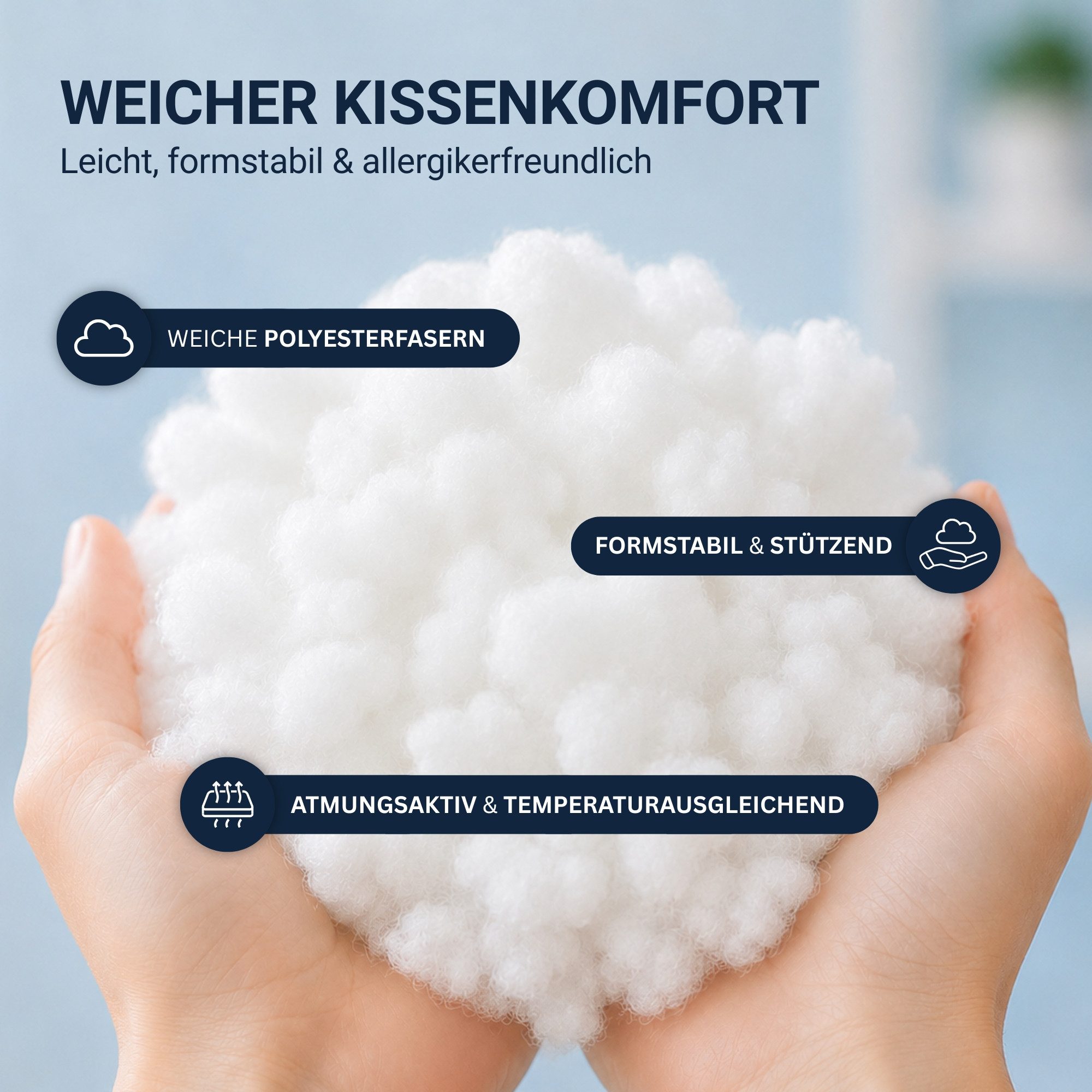 Arsvita Kissenfüllung für Dekokissen und Kopfkissen, 30x30 cm, 100% Polyester, bei 30 °C waschbar, allergikerfreundlich