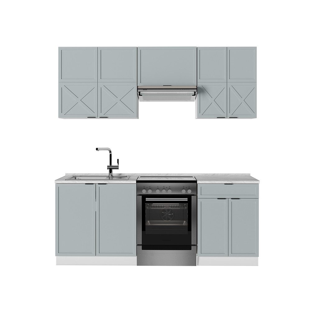 Vicco Küchenzeile Fame-Line, Hellblau-grau/Weiß/Weiß, 200 cm, günstig online kaufen