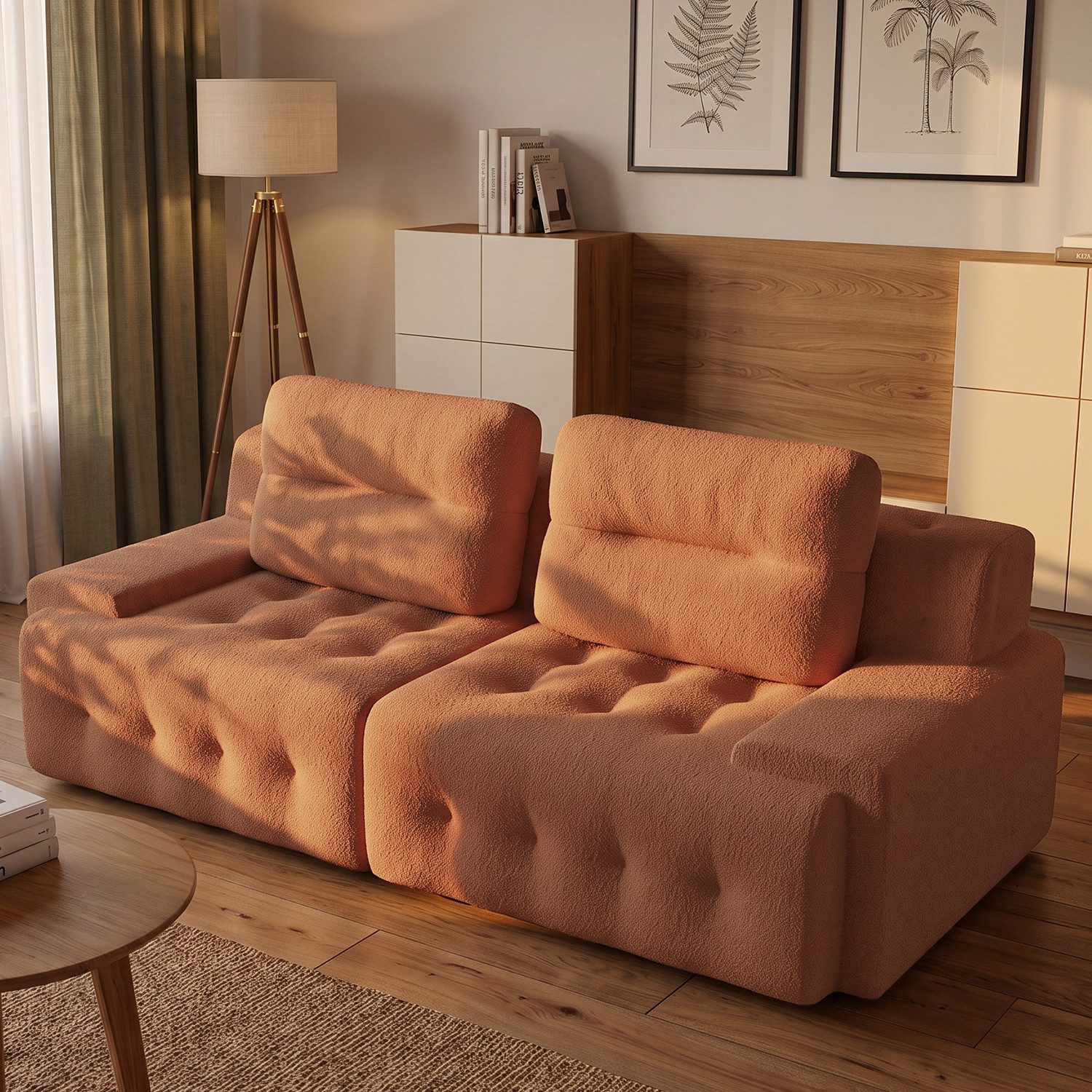 GUNJI Big-Sofa Teddy Lounge Sofa im Wolken-Design, Großes Polstersofa mit 2 großen Kissen, tiefer Sitzfläche und vakuumverpackter Lieferung
