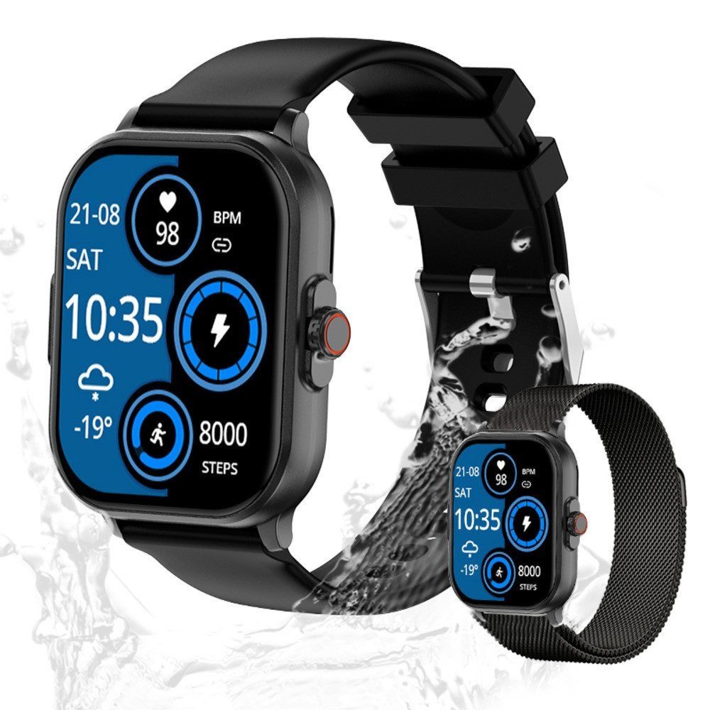 Zevelora Damen's und Herren's IP67 Wasserdicht Fitness-Tracker Smartwatch (2,01 Zoll, Androiddd/iOS), mit Herzfrequenzsensor, SpO2, Schrittzähler 15 Sportmodi und GPS