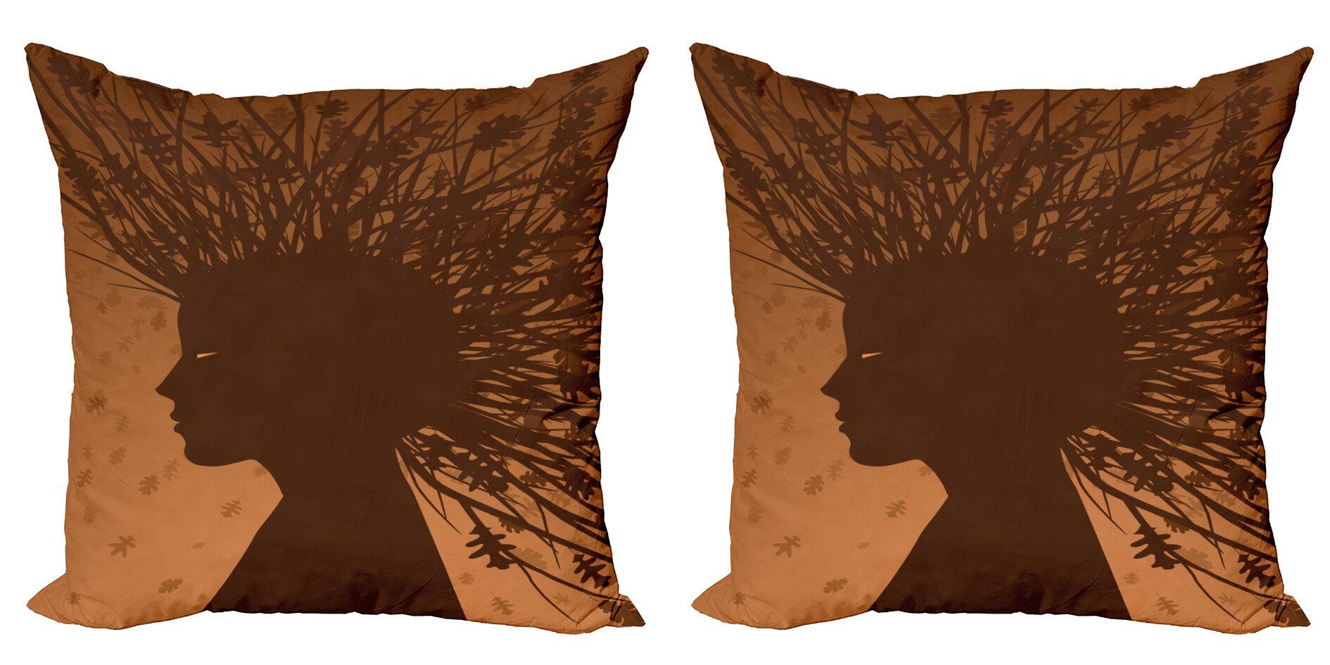 Kissenbezüge Modern Accent Doppelseitiger Digitaldruck, Abakuhaus (2 Stück), Silhouette Herbstliche Element Haar