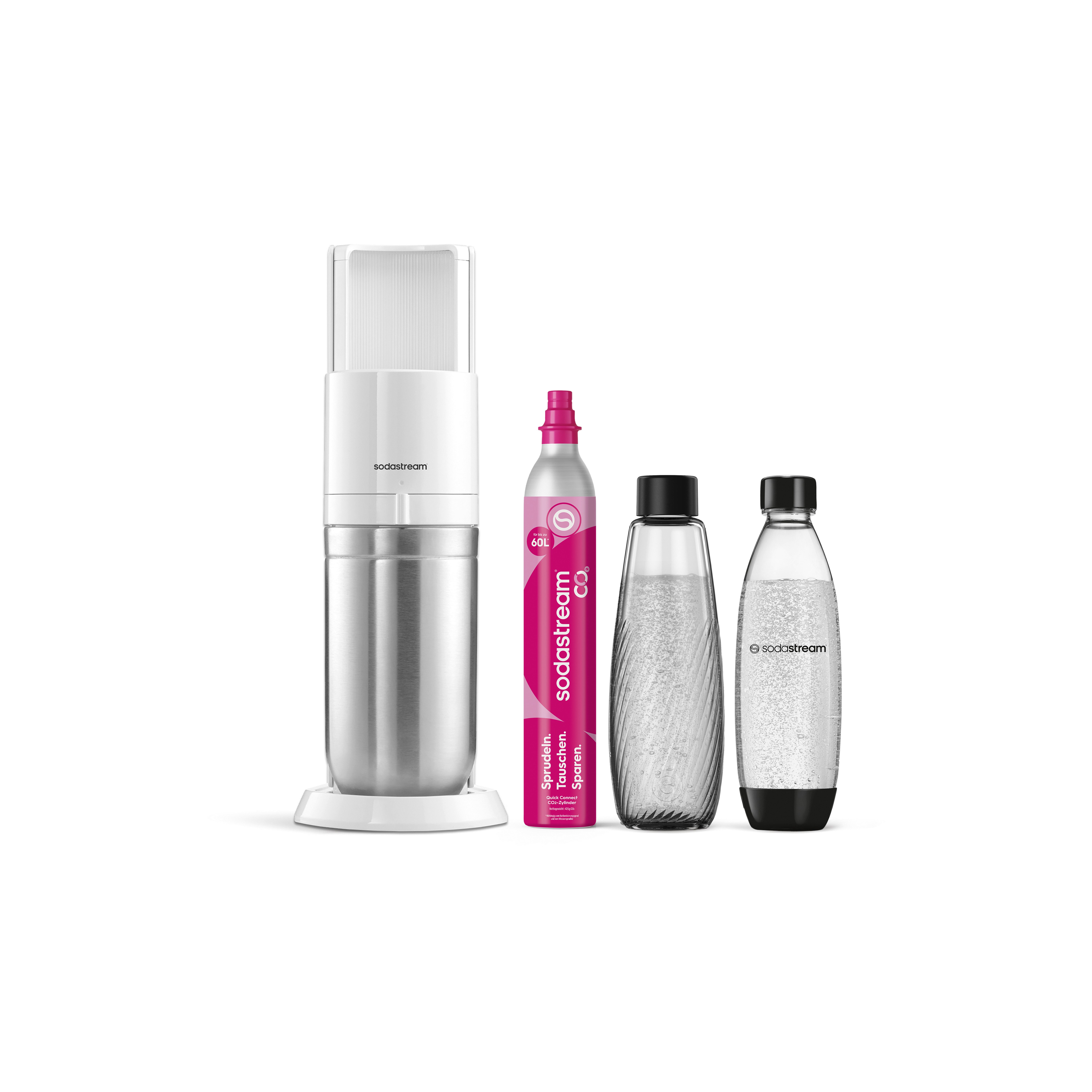 SodaStream Wassersprudler DUO Wassersprudler, Standard Pack, (Set, 4-tlg), Glas- und Kunststoffflaschen nutzbar, 2 Flaschen inklusive