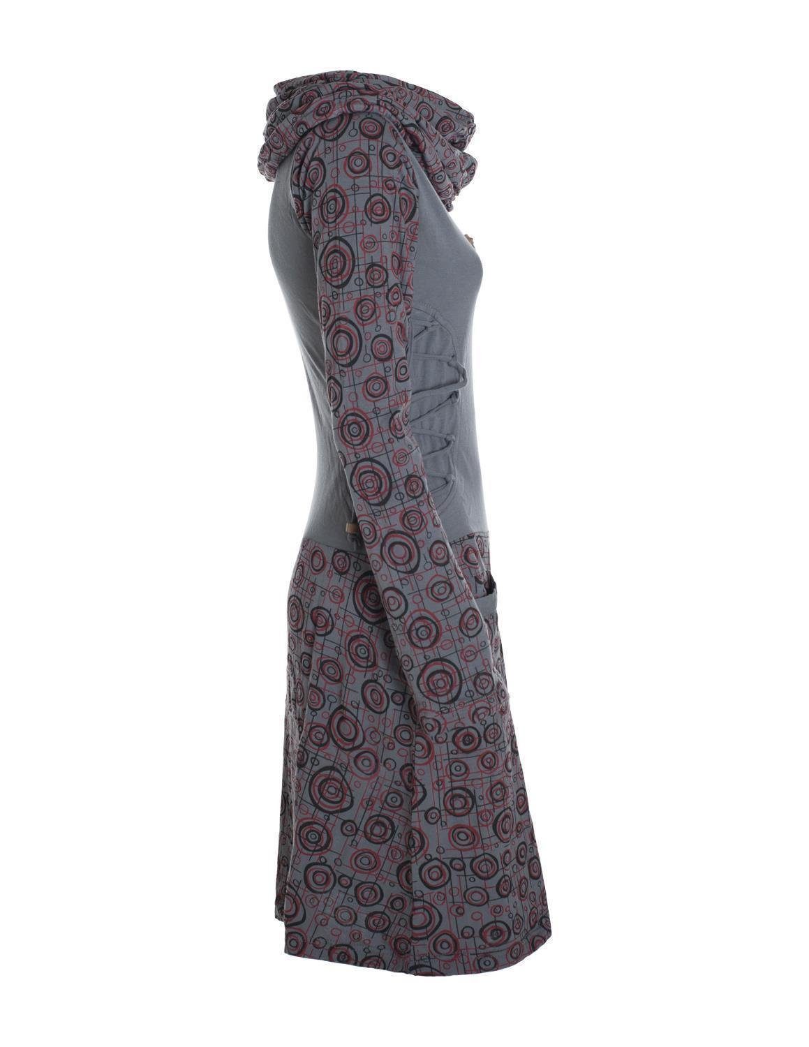 Vishes Jerseykleid Langarm Strickkleid Sweatshirtkleid mit Schnürung Elfen, Hippie, Boho, Goa Style