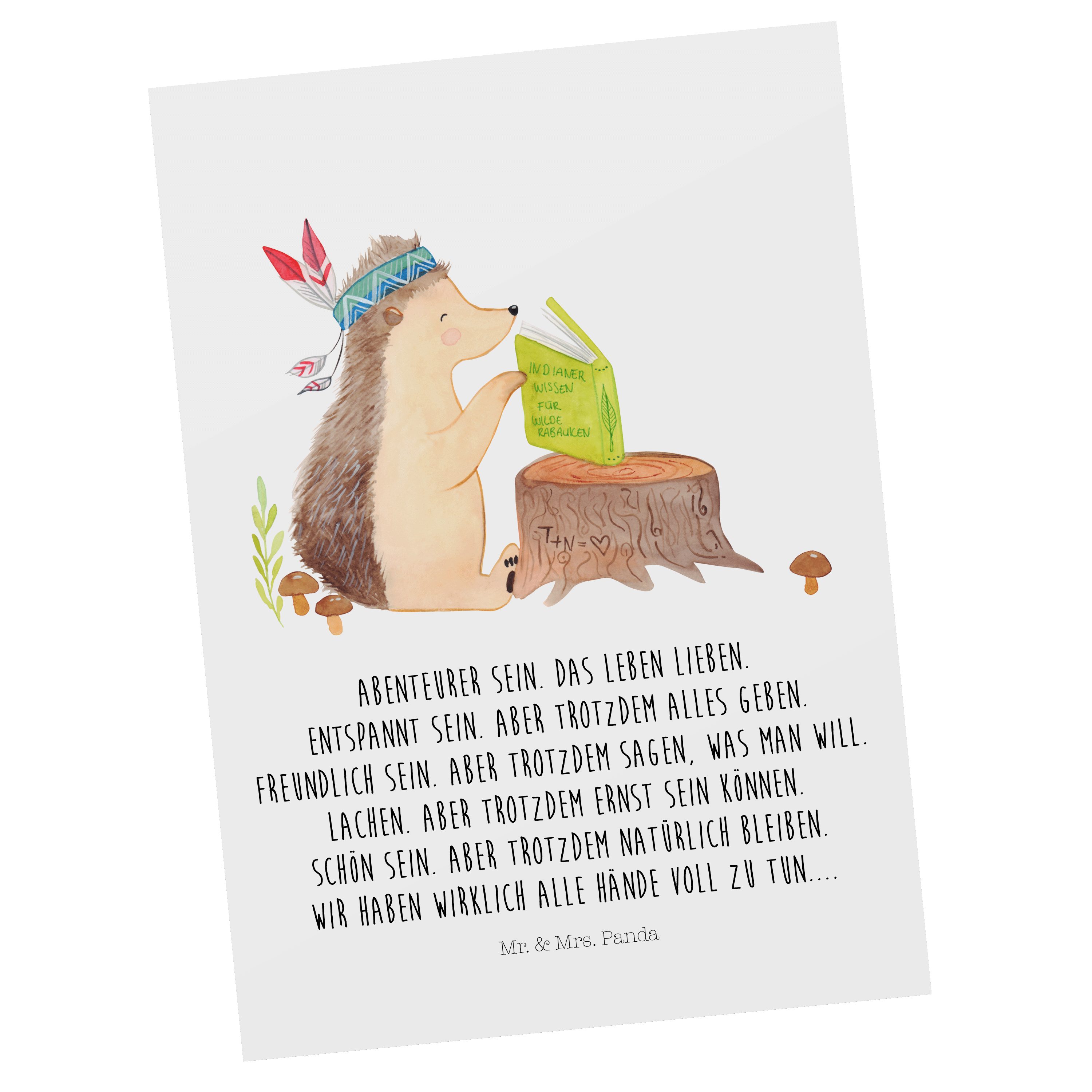 Mr. & Mrs. Panda Postkarte Igel mit Federkopfschmuck - Weiß - Geschenk, Abenteuer, Waldtiere, La