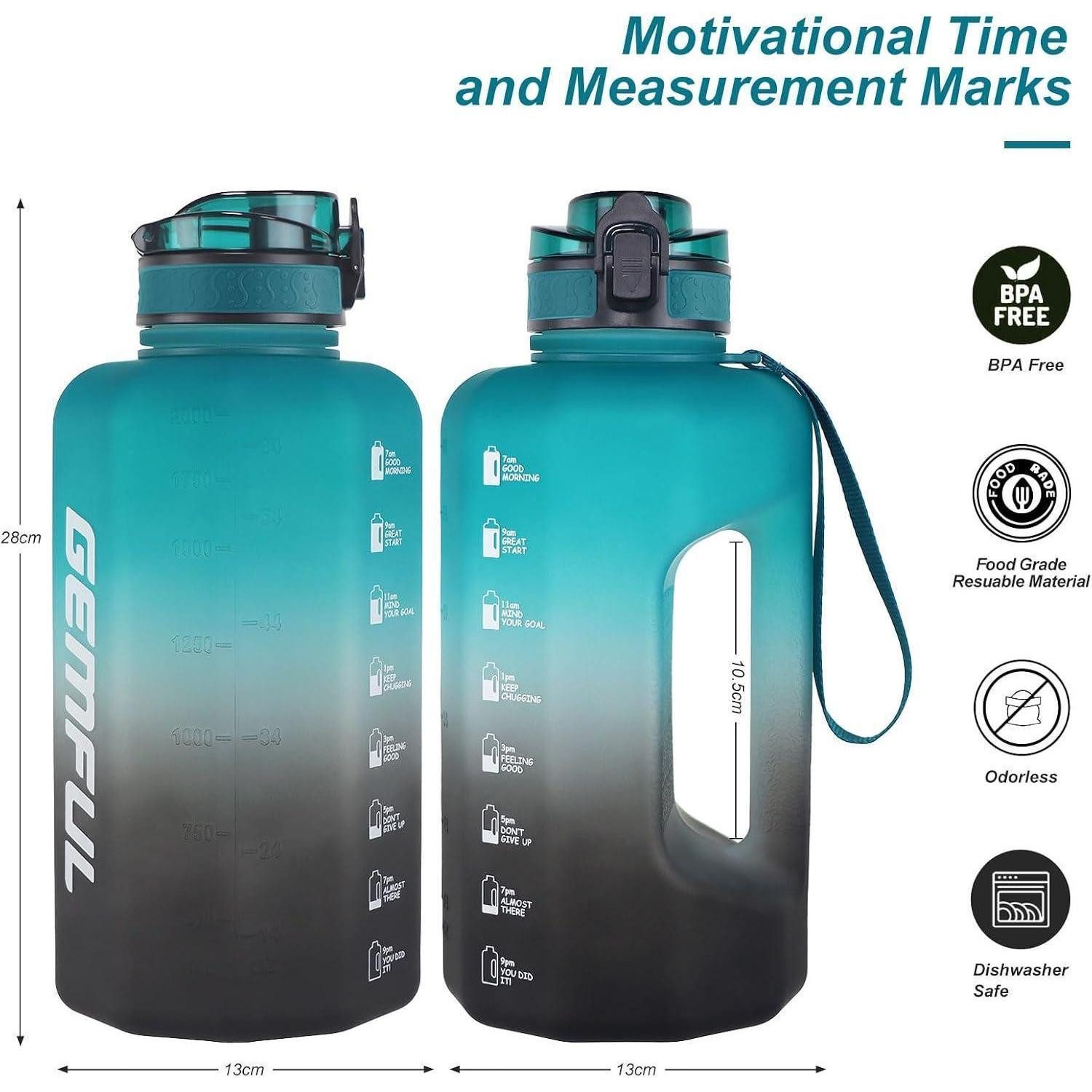 LuxusKollektion Trinkflasche Trinkflasche 2.2 Liter BPA Frei Zeitmarkierungen Training Grün Schwarz